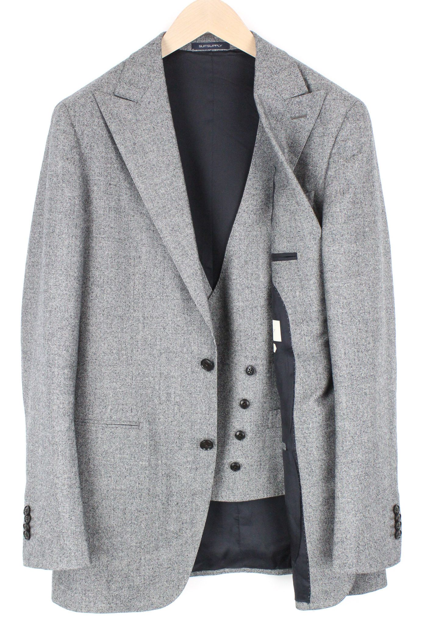 Suitsupply HAVANA PEAK UK40L Houndstooth Grey Wool S120 Suit 73387 Size 40L - 1 Thumbnail