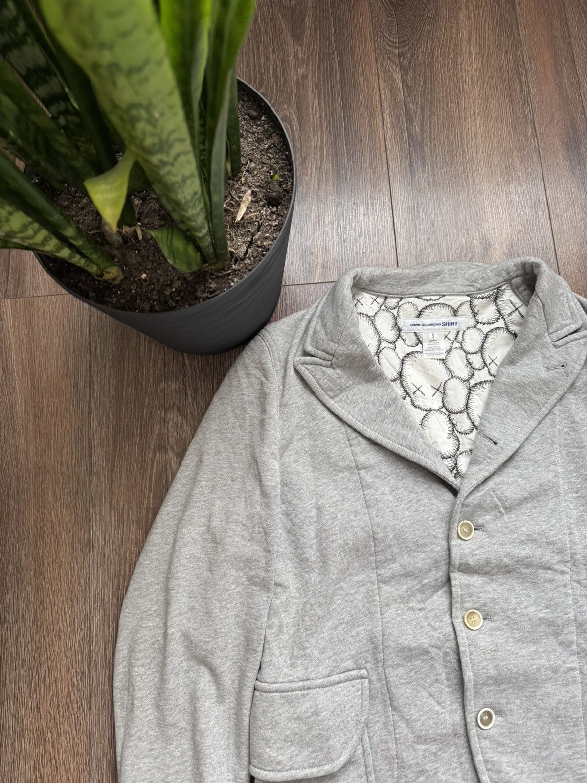 Comme des Garcons SHIRT × Kaws COMME des GARCONS SHIRT KAWS Blazer Jacket Grey Cotton Lining Print Size S Auth Size 36R - 2 Thumbnail