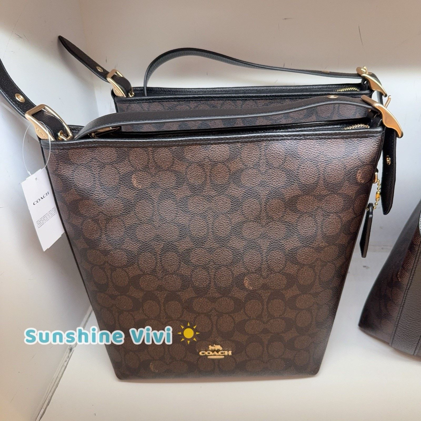 Coach Coach Womens Val Duffle Leather Bag Gold/Walnut/Black CAB12 Size ONE SIZE - 1 Thumbnail