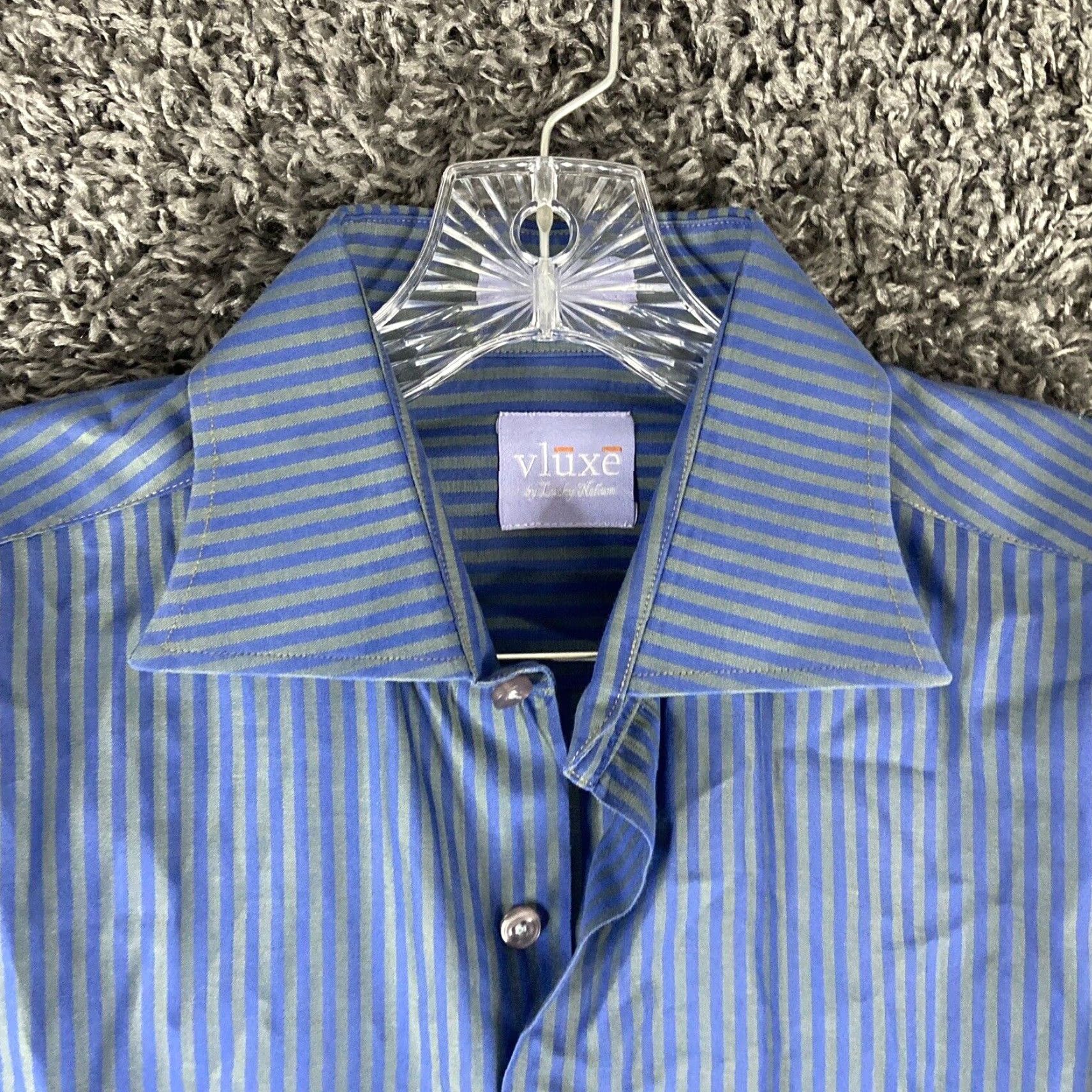 Vintage VINTAGE Vluxe by Lucky Nahum Dress Shirt Striped Blue Green Men L 16-16.5 41/42 Mens Size 42R - 5 Thumbnail