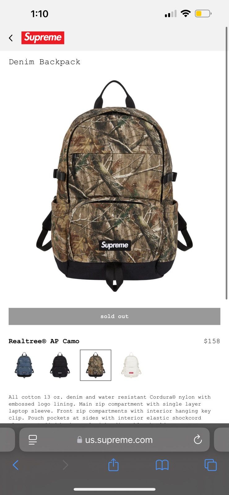 Supreme Denim Backpack Realtree® AP Camo Denim Backpack FW25 