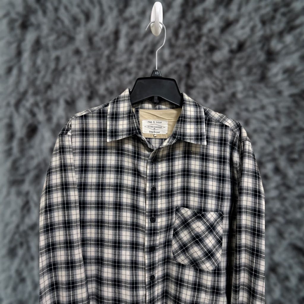Rag & Bone Rag & Bone Shirt Mens M White Black Tailored Workwear Plaid Flannel Button Up Size US M / EU 48-50 / 2 - 1 Thumbnail