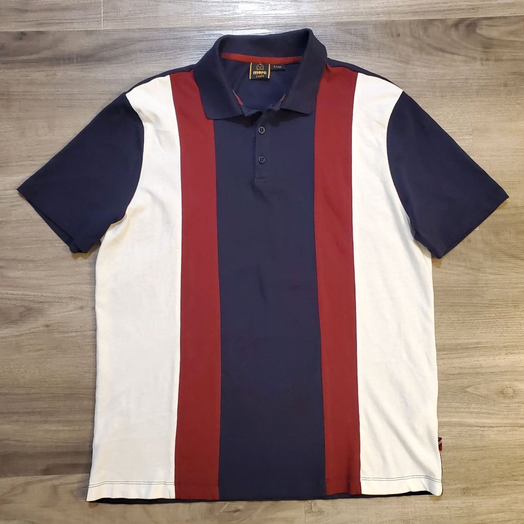 Vintage Merc London Bidwell Polo Shirt Mens XL Blue Maroon White Striped Designer Size US XL / EU 56 / 4 - 2 Thumbnail