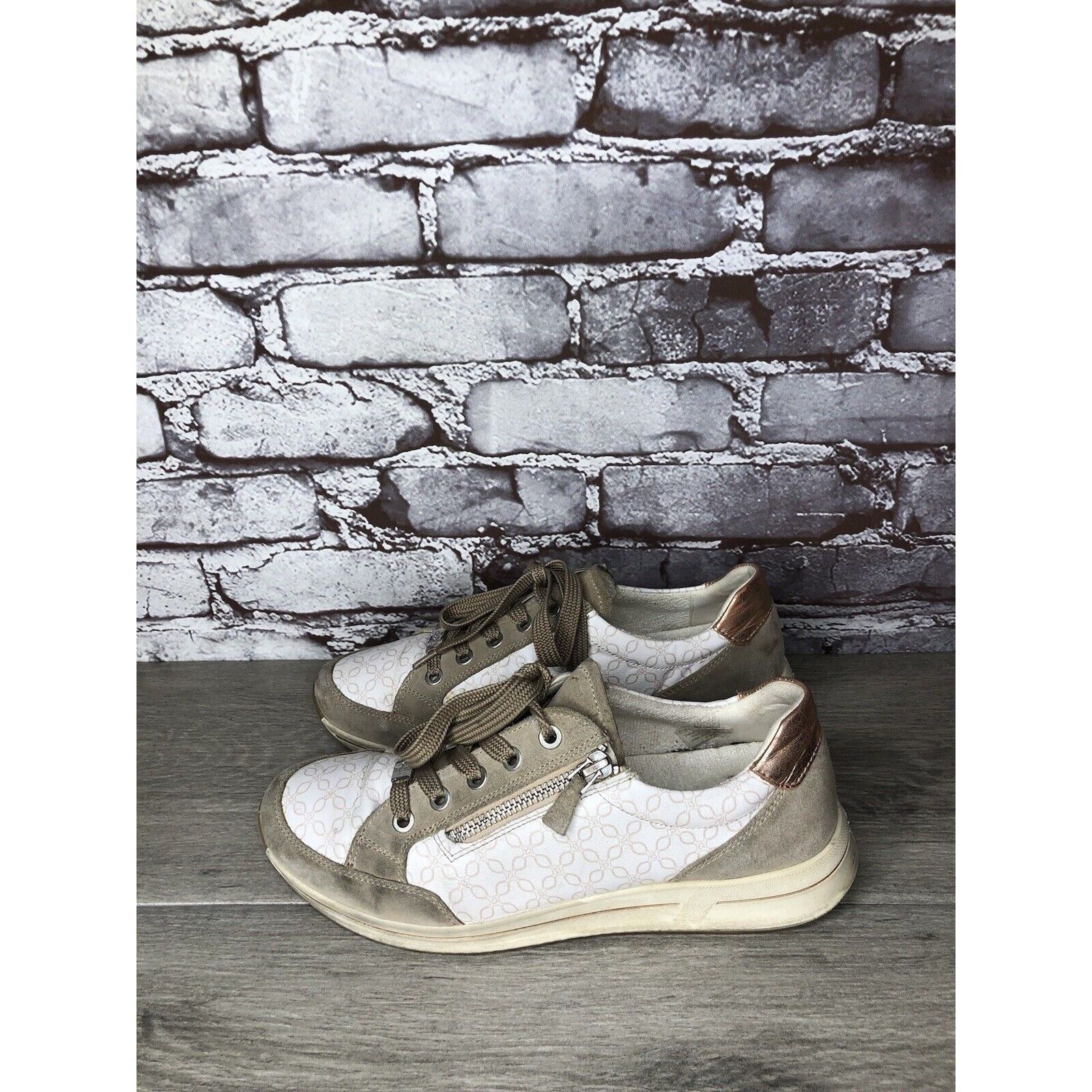 Other Ara Osaka White Leather Grey Suede Lace Up Sand Sneakers Wom Size US 7.5 / IT 37.5 - 15 Thumbnail