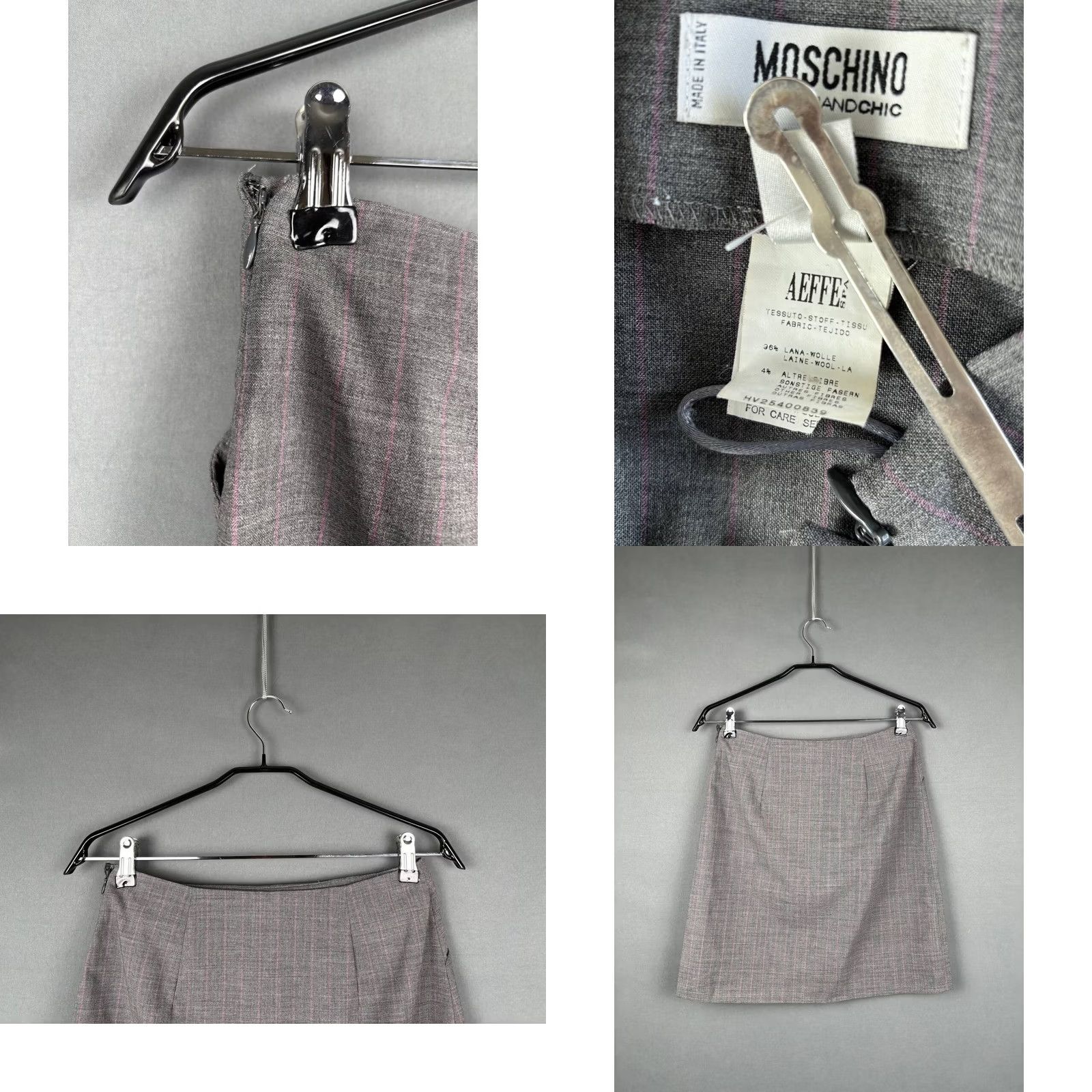 Moschino Moschino 2 Piece Plaid Lana Wool Blend Suit Gray Womens Size 42 Jacket Two-Button Double-Vented Regular Front Style Classic Modern Inseam 28 Size 28" / US 6 / IT 42 - 8 Thumbnail