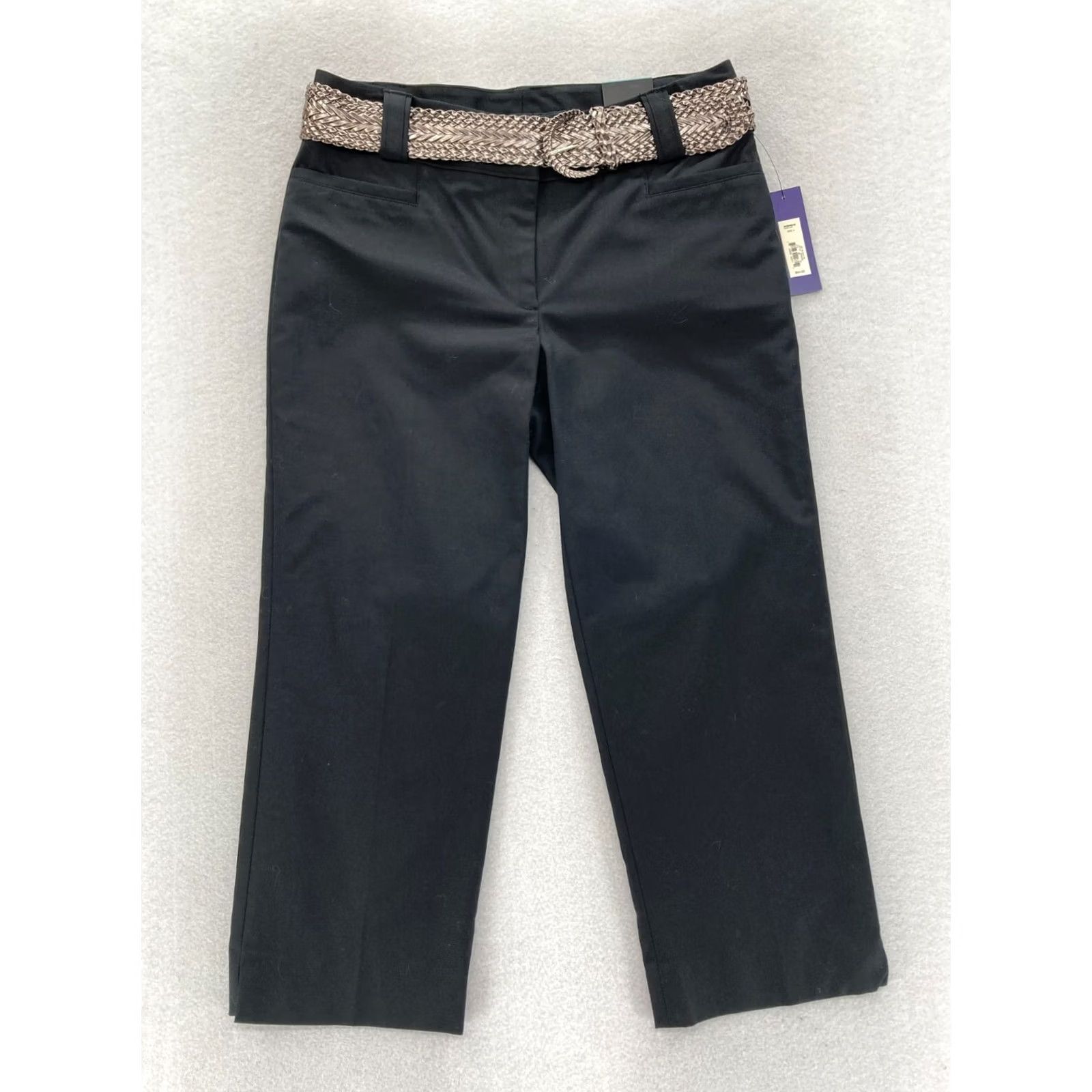 Apt. 9 Apt. 9 Maxwell Capri Pants Women's 4 Black Stretch Mid Rise Straight Belted NWT Size 28" / US 6 / IT 42 - 2 Thumbnail
