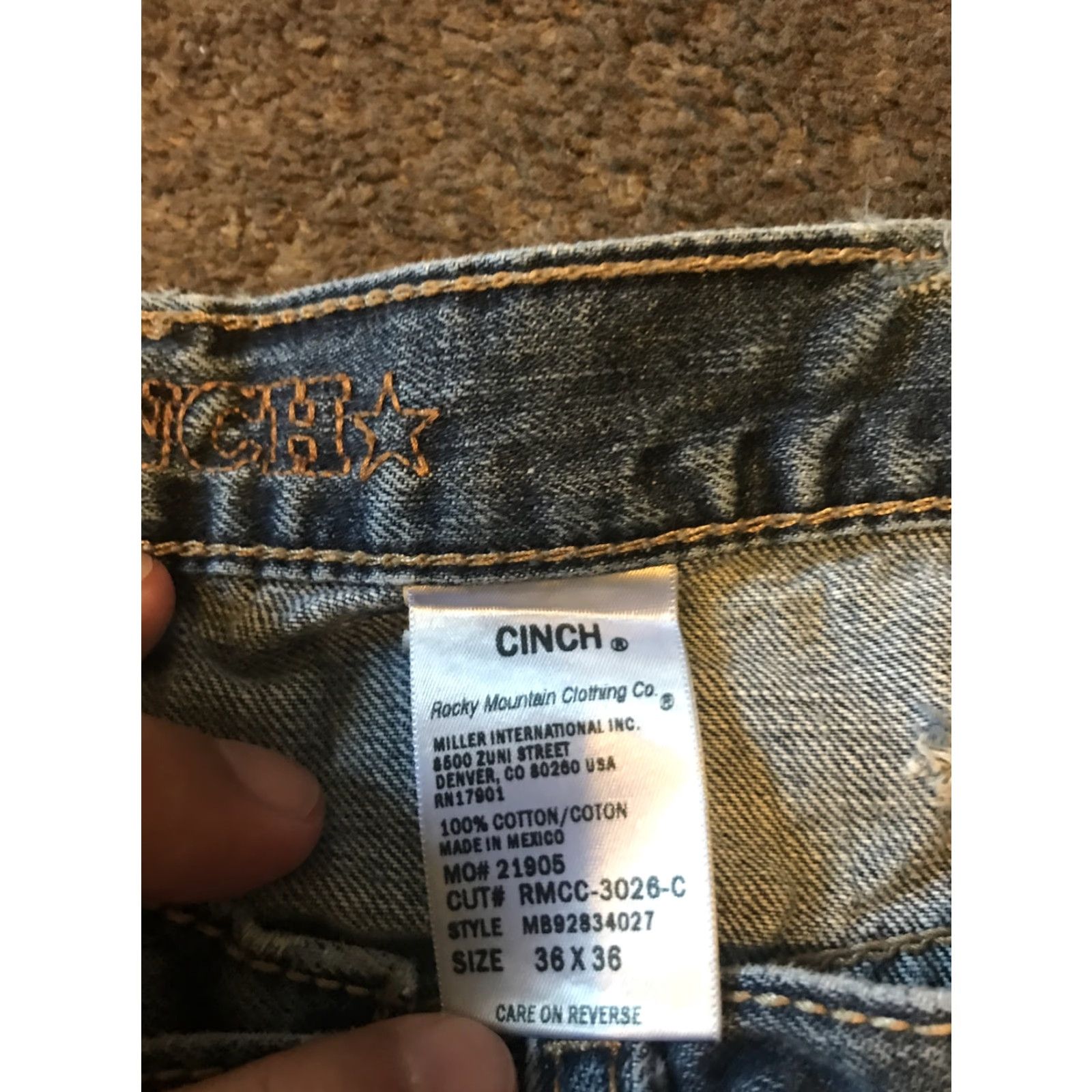 Denime Cinch Denim Shorts Mens 36 Blue Cut Off 10 In Inseam 5-Pocket Logo Raw Hem Casual Western Size US 36 / EU 52 - 4 Thumbnail