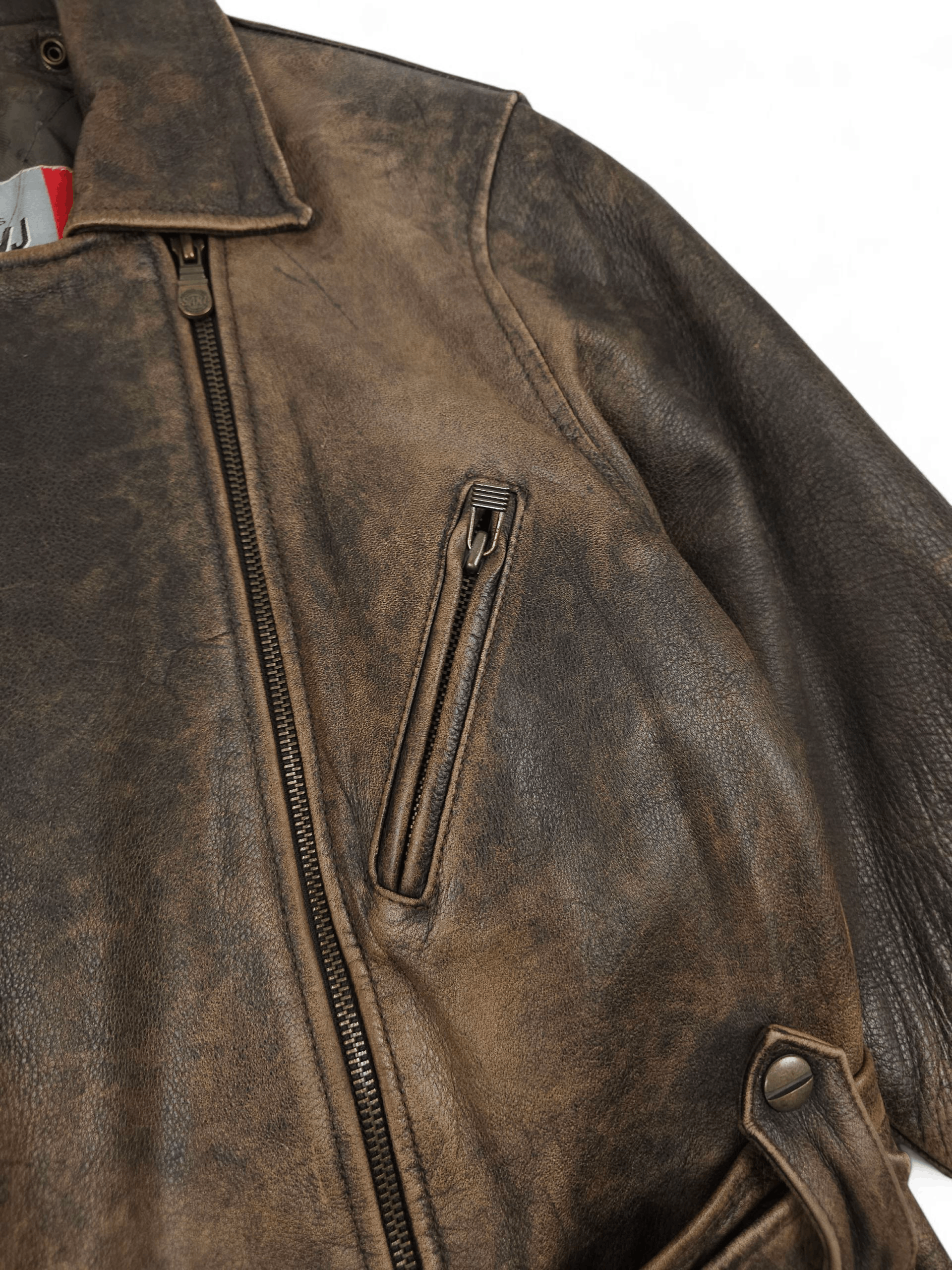 Vintage 💎 Vintage Brown Distressed Leather Belted Biker Jacket XS Size XS / US 0-2 / IT 36-38 - 4 Thumbnail
