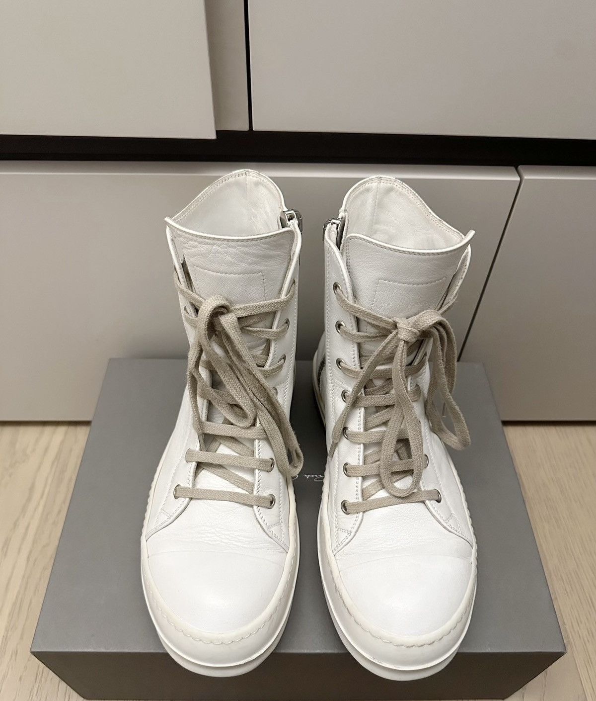 Rick Owens Mainline Milk White Leather Low-Top