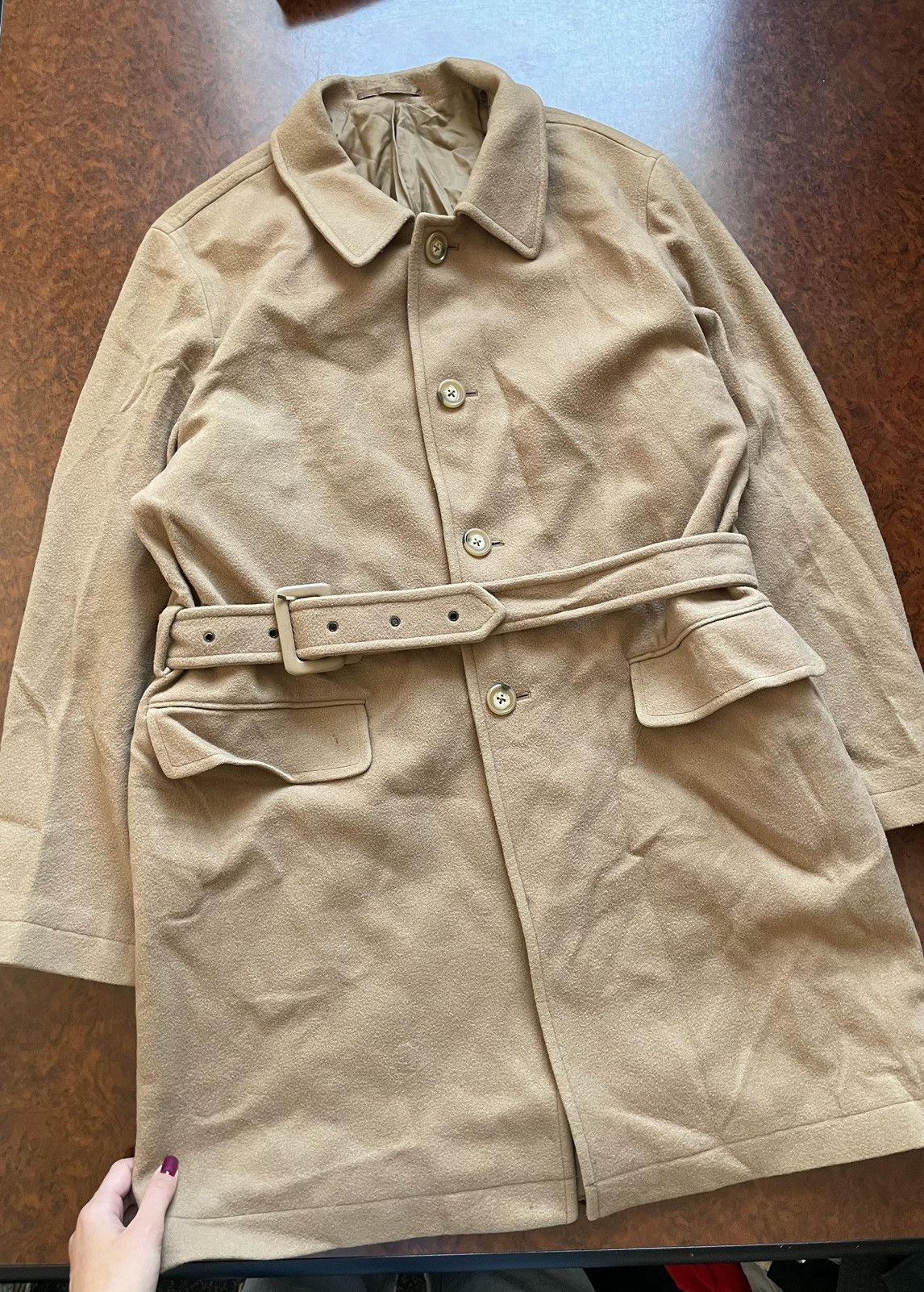 Vintage Double Breasted beige wool coat jacket trench desert old lux Size US M / EU 48-50 / 2 - 1 Thumbnail