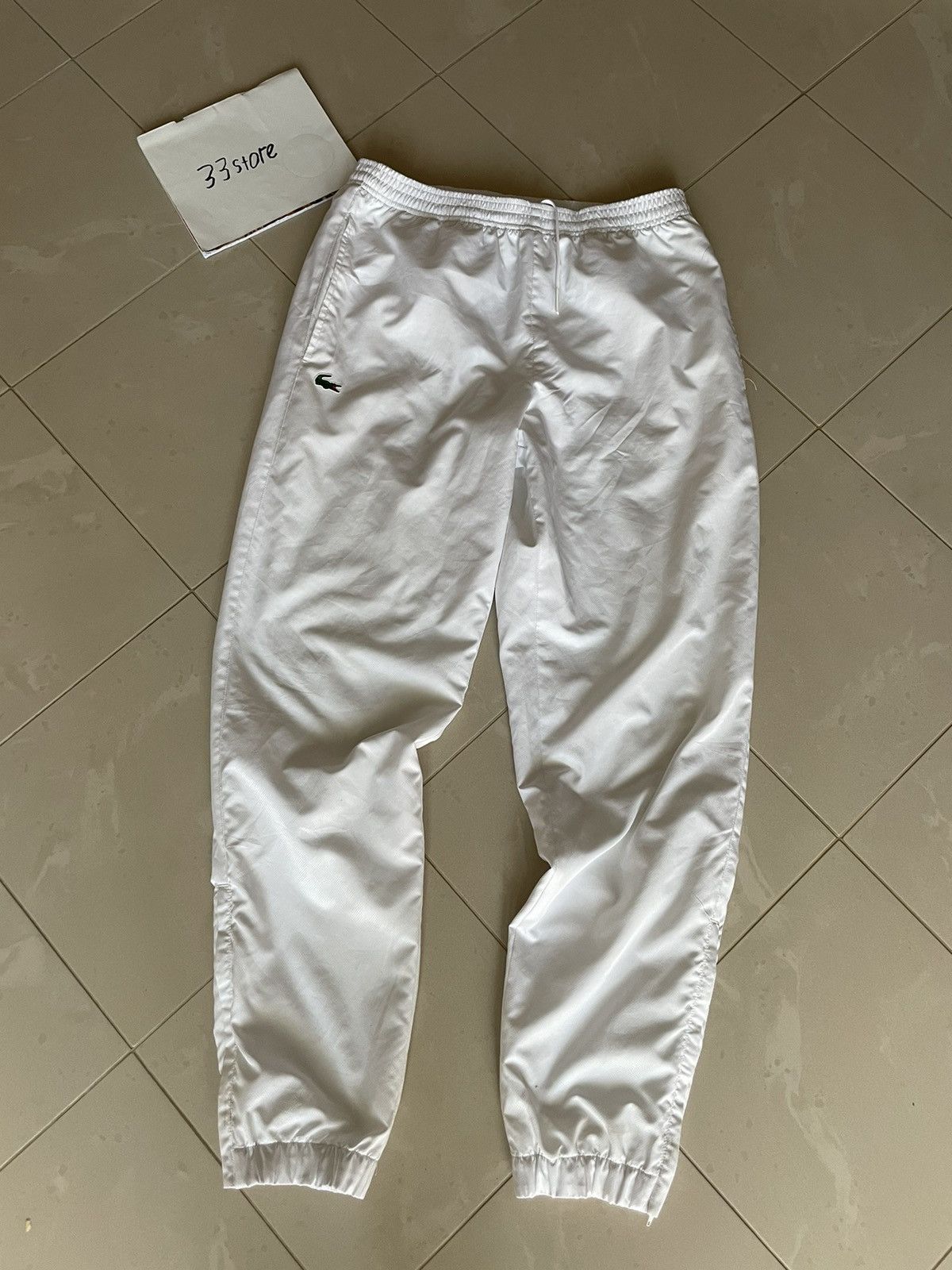 Vintage Lacoste White Nylon Track Pants Y2K Drill Style Rare