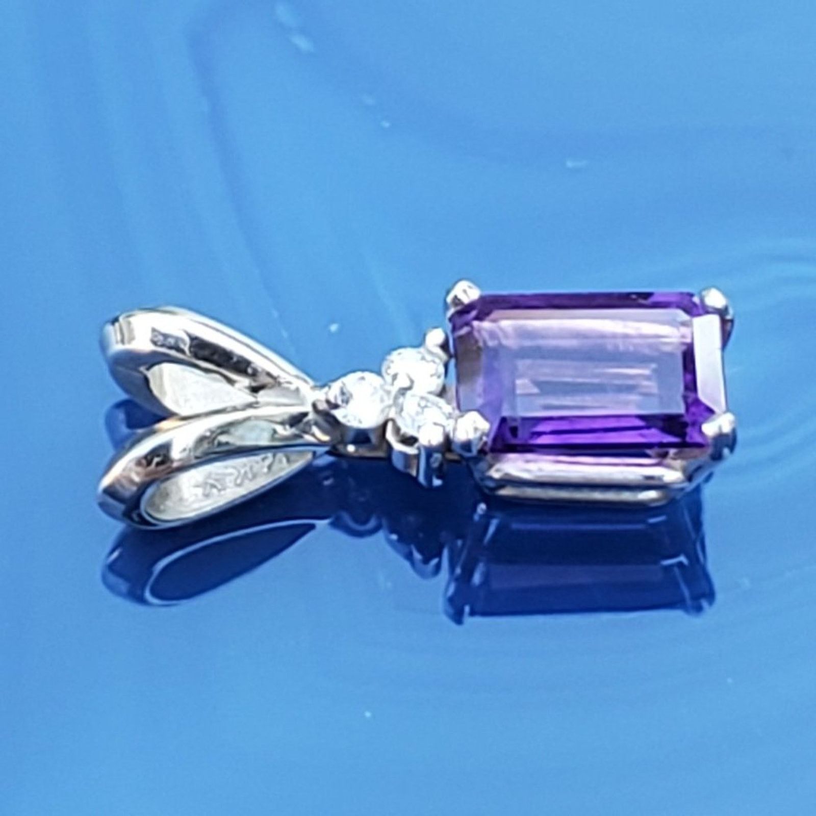 Designer Stamped 14K White Gold Diamond Amethyst Pendant Necklace Size ONE SIZE - 5 Thumbnail