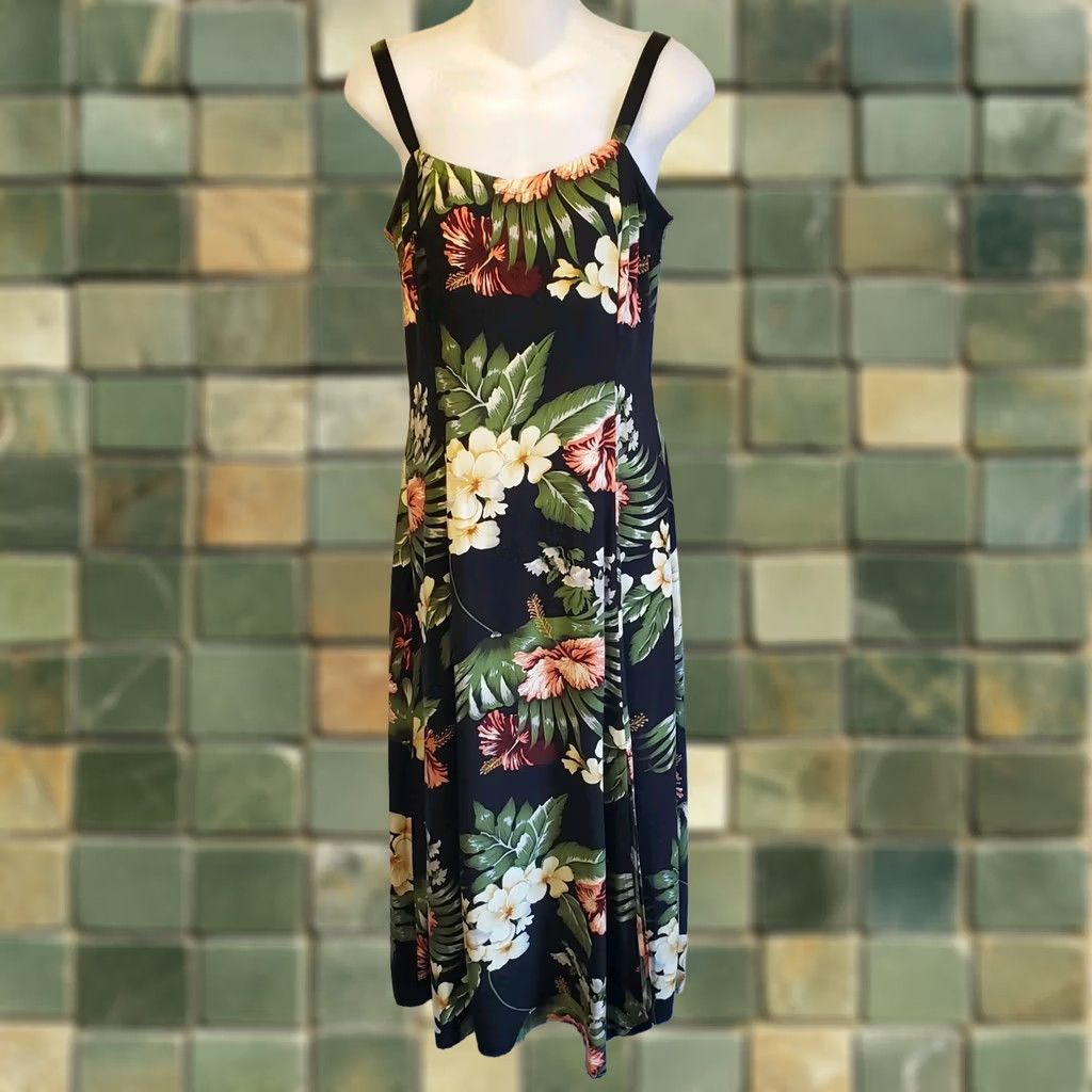 Vintage VINTAGE Serendipity Maui Womens Maxi Dress Sleeveless Floral Black Rayon M Medium Sexy Party/Cocktail Wedding Travel Spring/Summer Women Size M / US 6-8 / IT 42-44 - 1 Thumbnail