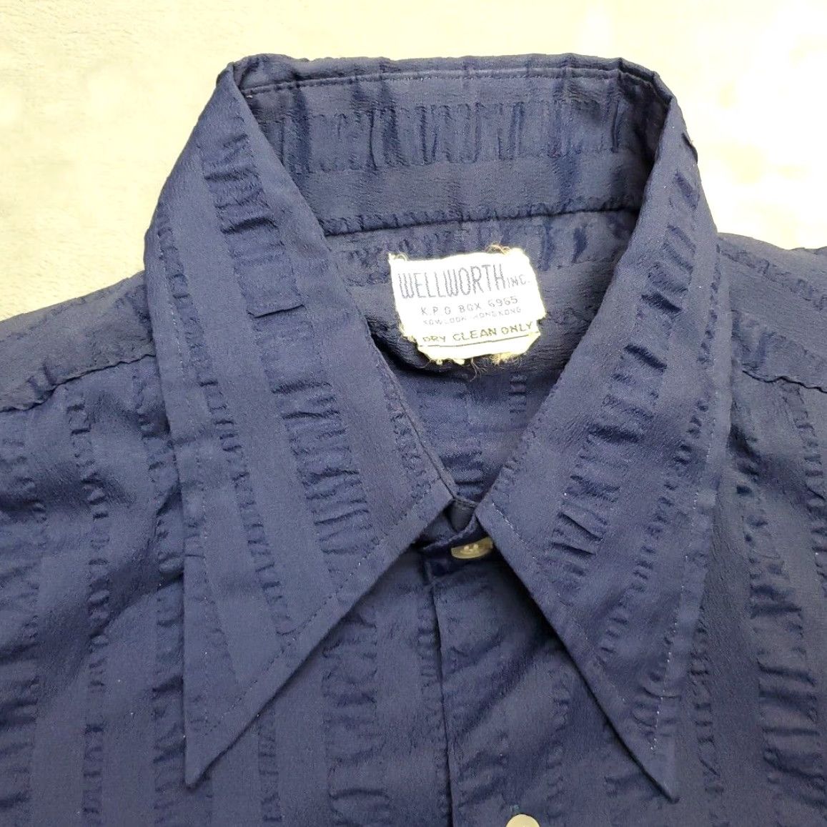 Vintage Wellworth Shirt Mens M Blue Dagger Collar Crinkle Disco 70s 80s Vintage Mod Size US M / EU 48-50 / 2 - 3 Thumbnail