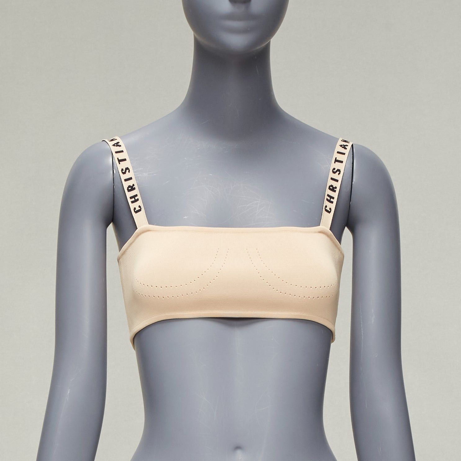 image of Dior Nude J'aDior Logo Strap Pointelle Stretch Viscose Tube Bralette Crop Top S, Women's (Size Smal