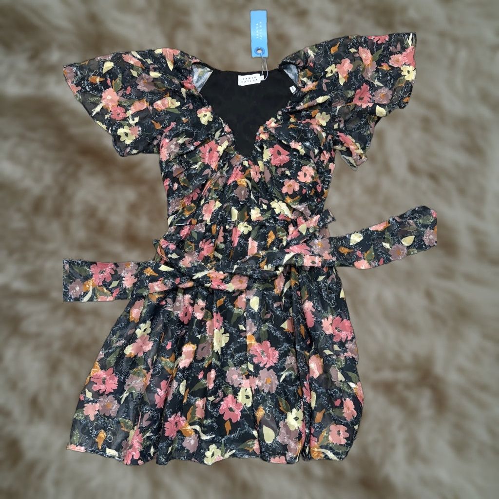 Tanya Taylor Tanya Taylor Women Black Mara Floral Print V-Neck A-Line Mini Dress Size 0 Size XS / US 0-2 / IT 36-38 - 1 Thumbnail