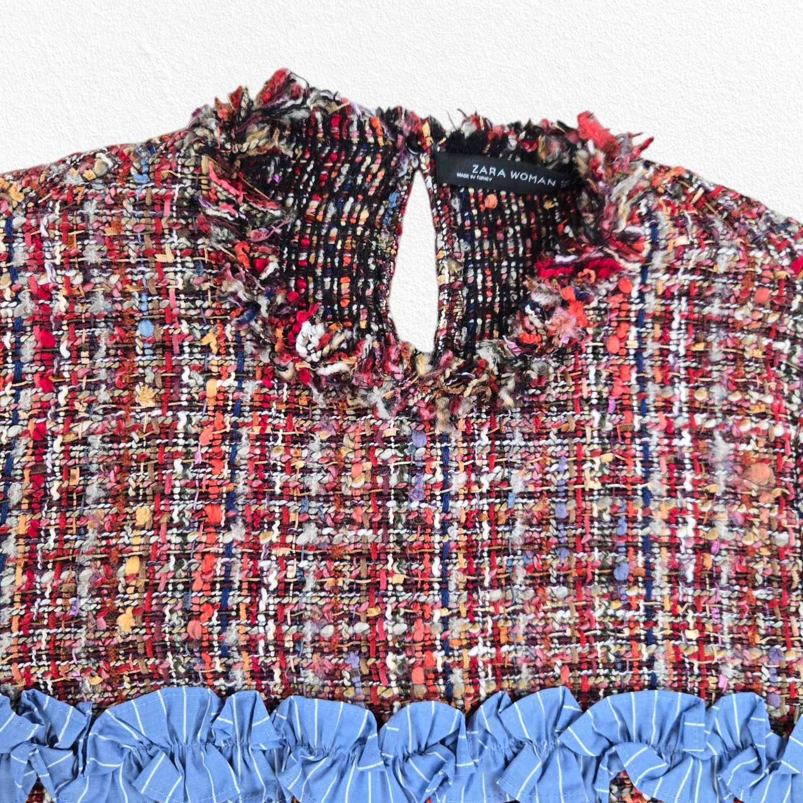 Zara Zara Multicolor Tweed Blue Ruffle Trim Blouse Size Small Size S / US 4 / IT 40 - 3 Thumbnail