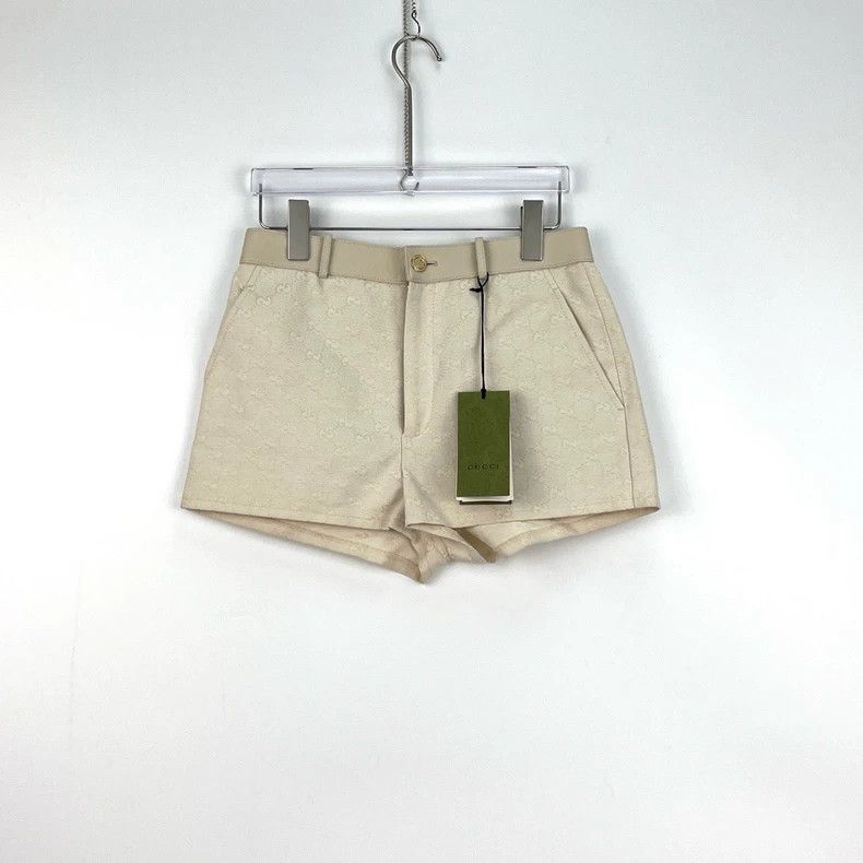 Gucci Gucci Beige leather stitching design full logo shorts 2502- Size US 38 / EU 54 - 3 Thumbnail