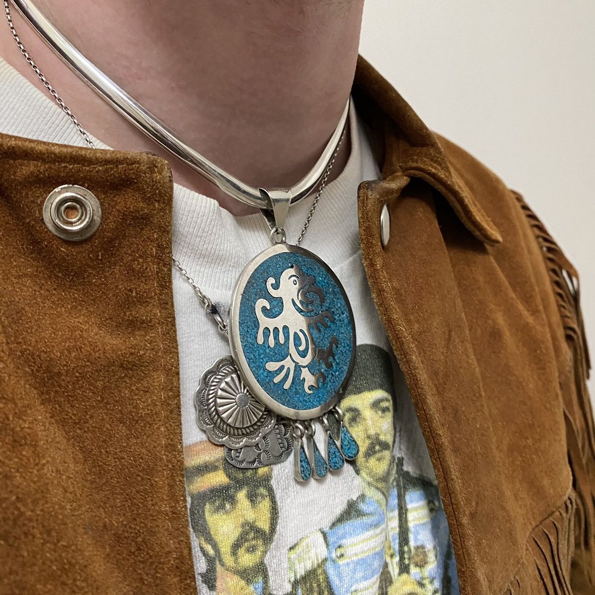 Kapital × Vintage Vintage 70s Navajo Sterling Turquoise Necklace KAPITAL STYLE Size ONE SIZE - 13 Thumbnail