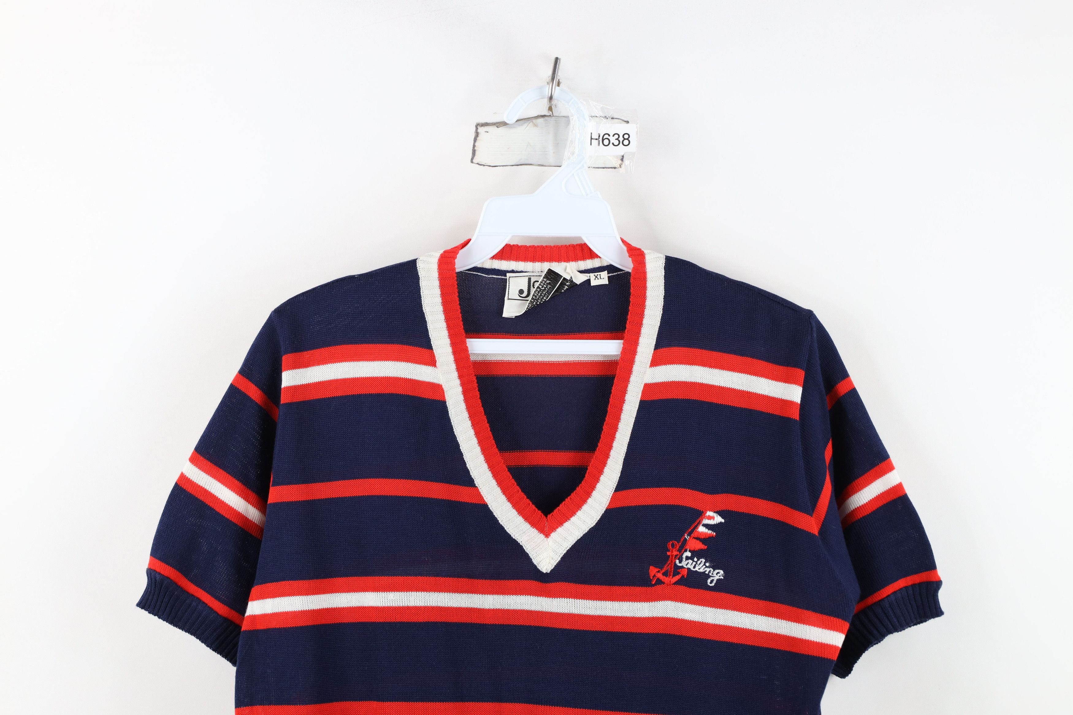 Vintage Vintage 70s Streetwear Sailing Knit Short Sleeve Sweater Size XL / US 12-14 / IT 48-50 - 2 Thumbnail