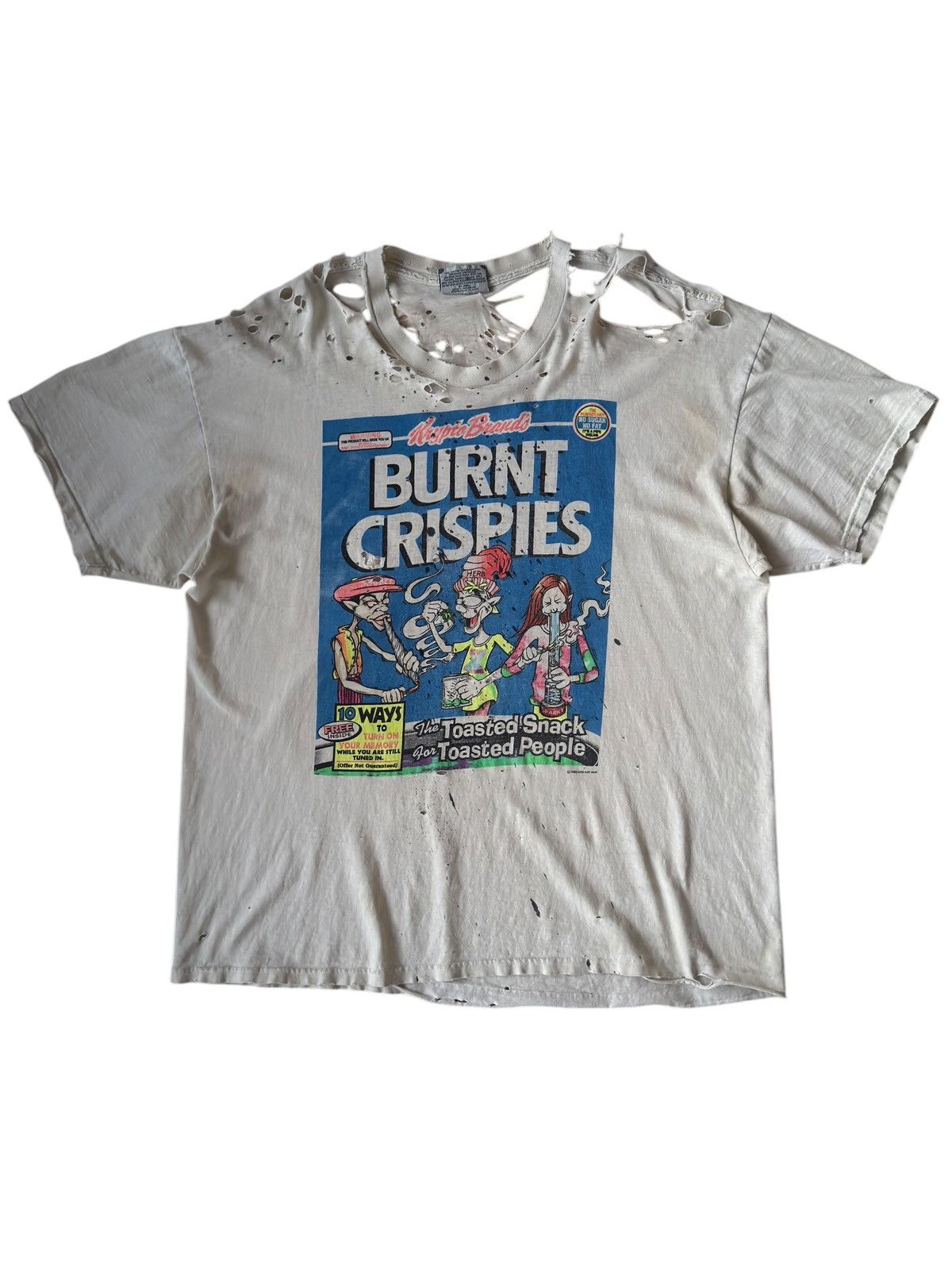 Vintage THRASHED Vintage 90s Burnt Crispy’s Distressed Tee Shirt Size US XL / EU 56 / 4 - 1 Thumbnail