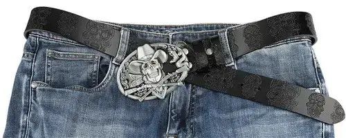 Japanese Brand Skull Embossed Split Leather Belt Size ONE SIZE - 2 Thumbnail