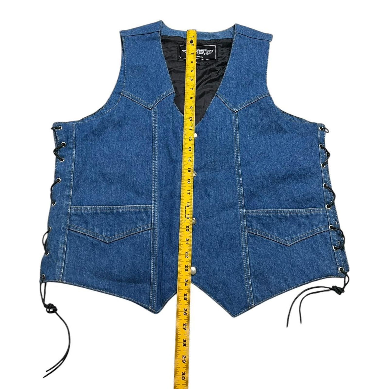 UNIK International Inc. Vintage‎ UNIK Denim Motorcycle Biker Denim Vest Lace Sz L Size US L / EU 52-54 / 3 - 14 Thumbnail