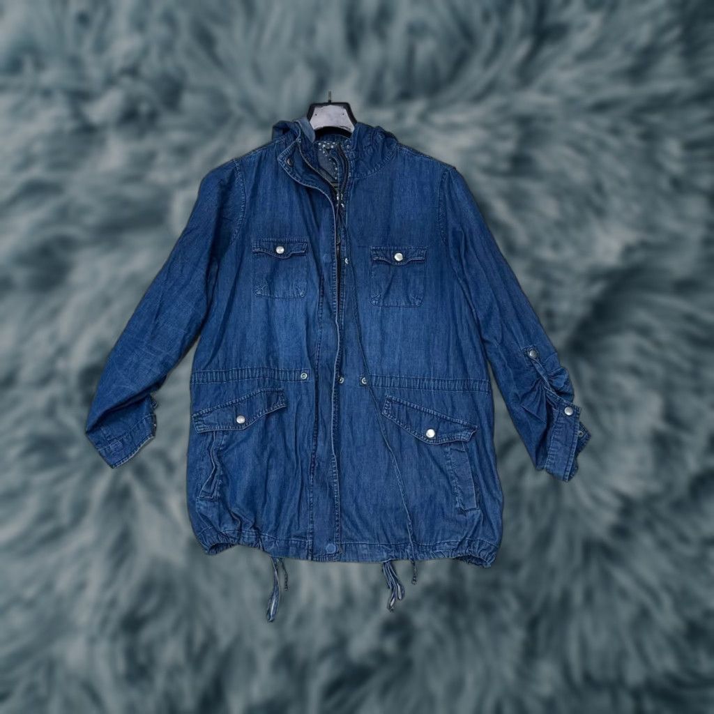 Torrid Torrid Parka Jacket Denim Hooded Zip Solid Blue Plus Size 0 Women Mid-Length Cotton Jacket Coat Size XS / US 0-2 / IT 36-38 - 1 Thumbnail