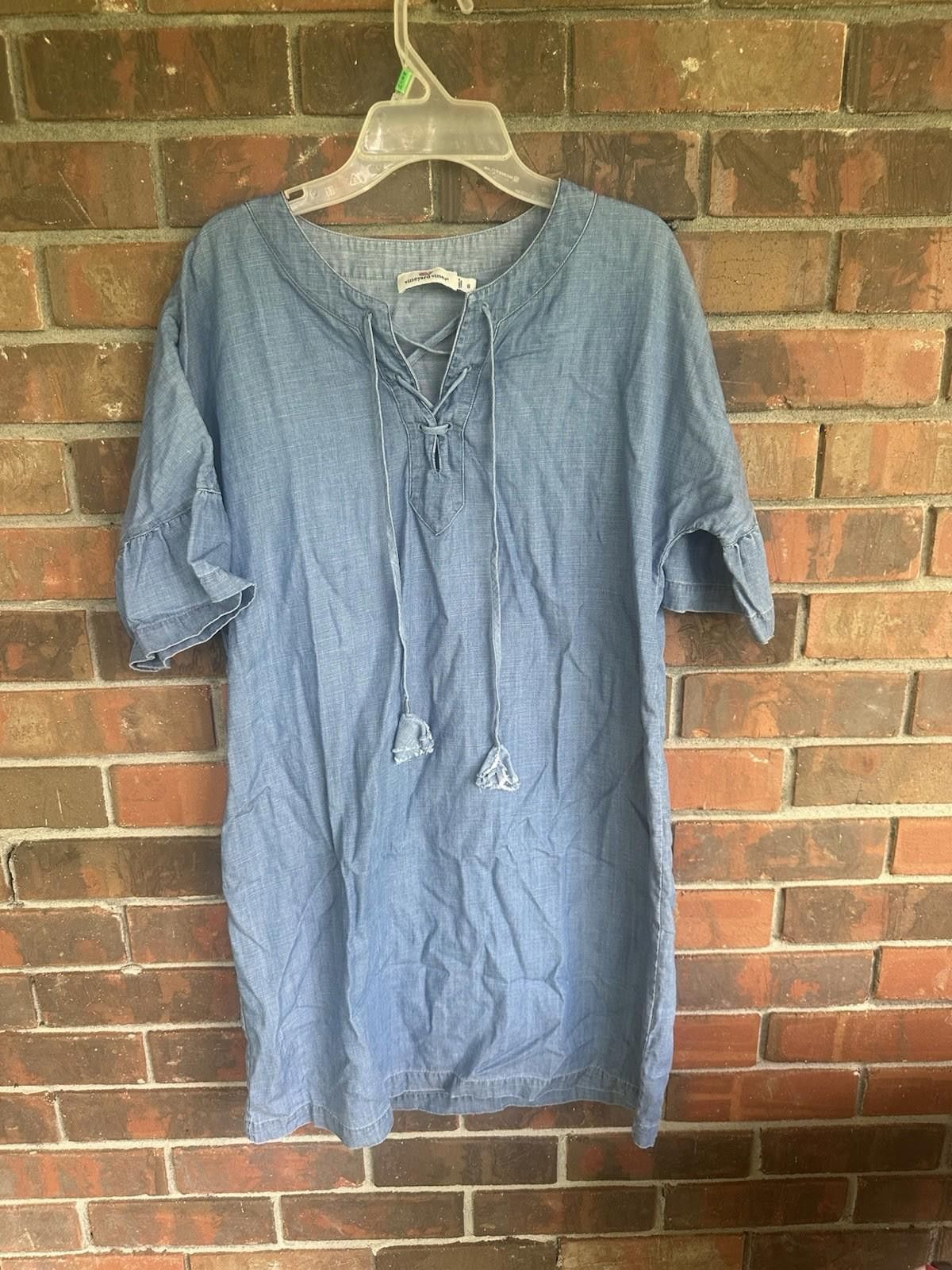 Vineyard Vines Vineyard Vines Chambray Flutter Sleeve Lace Up Dress Size 6 Size S / US 4 / IT 40 - 1 Thumbnail