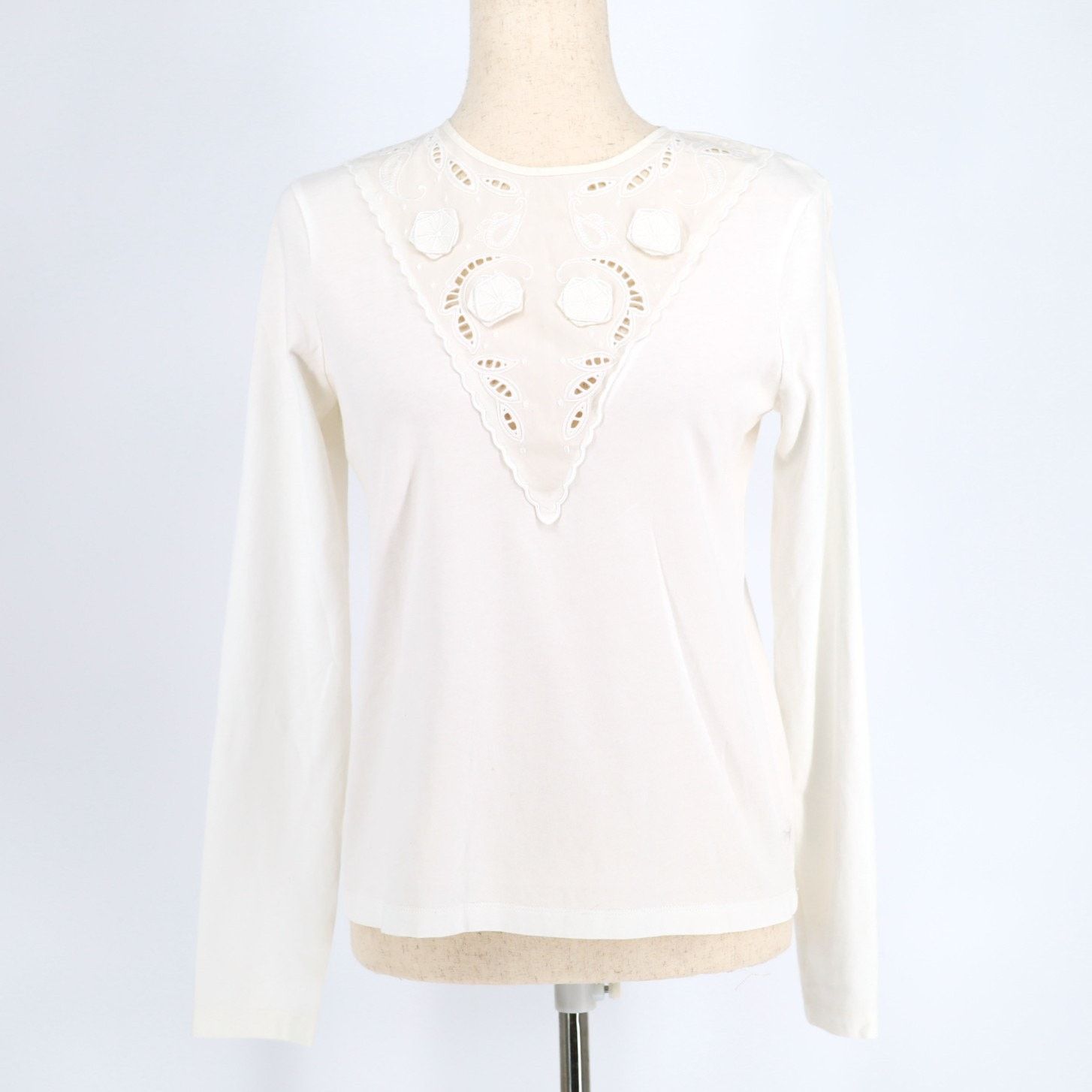 Helmut Lang Helmut Lang Women White Embroidery Long Sleeve Top Size S Size S / US 4 / IT 40 - 1 Thumbnail