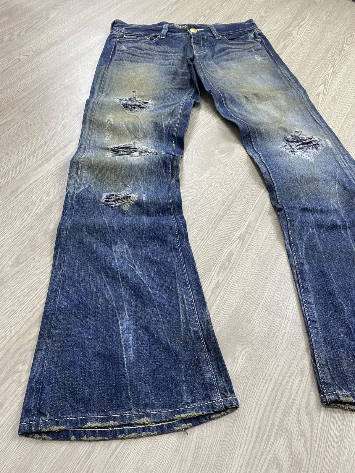 GOSTAR DE FUGA × If Six Was Nine × Le Grande Bleu (L.G.B.) 2000s Vanquish Gold Distressed Punk Y2K Lgb Flared Jeans Size US 32 / EU 48 - 3 Thumbnail