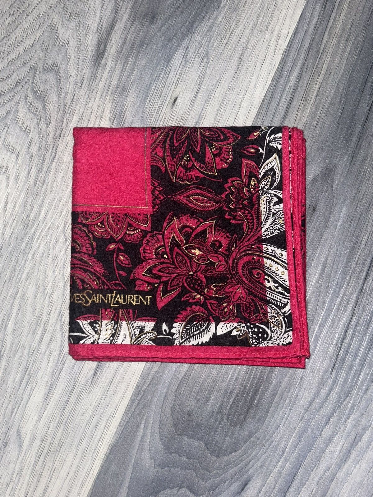 Yves Saint Laurent Vintage YSL Pink & Black Paisley Pattern Cotton Handkerchief Size ONE SIZE - 2 Thumbnail