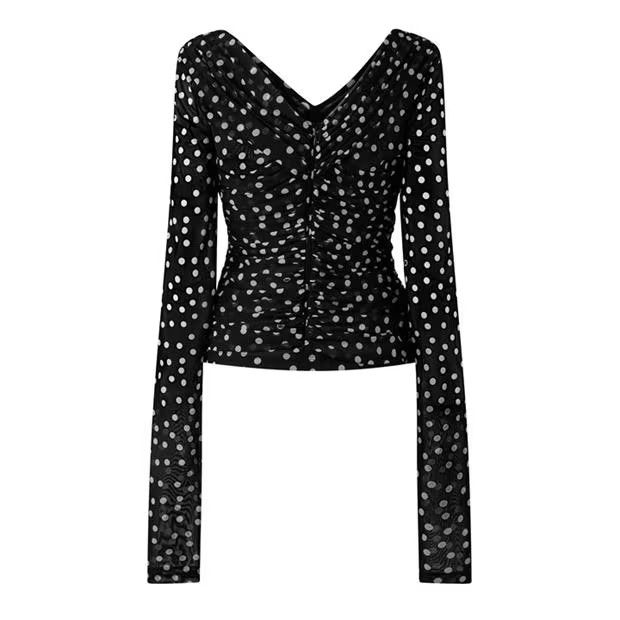 Dolce & Gabbana o1g2r1mq1024 Polka Chiffon T-Shirts in Nero & White Size M / US 6-8 / IT 42-44 - 2 Thumbnail