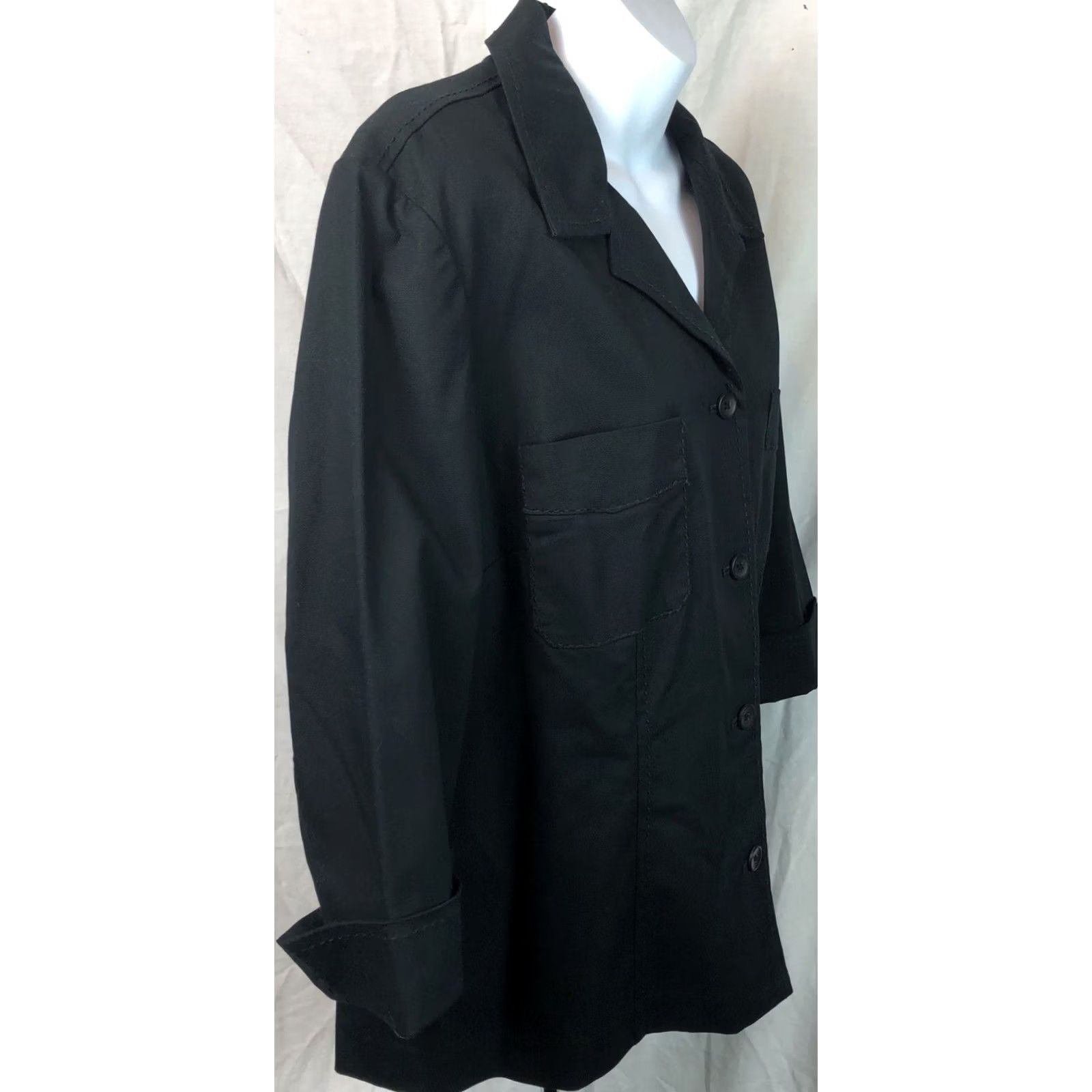Vintage Rafaella Top Womens 14 Black ButtonUp Sleeve Pocket Heavy Cotton Career Office Size XL / US 12-14 / IT 48-50 - 3 Thumbnail
