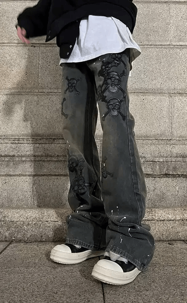Japanese Brand × Vintage Avant garde retro skull paint splattered jeans pants Size US 30 / EU 46 - 3 Thumbnail