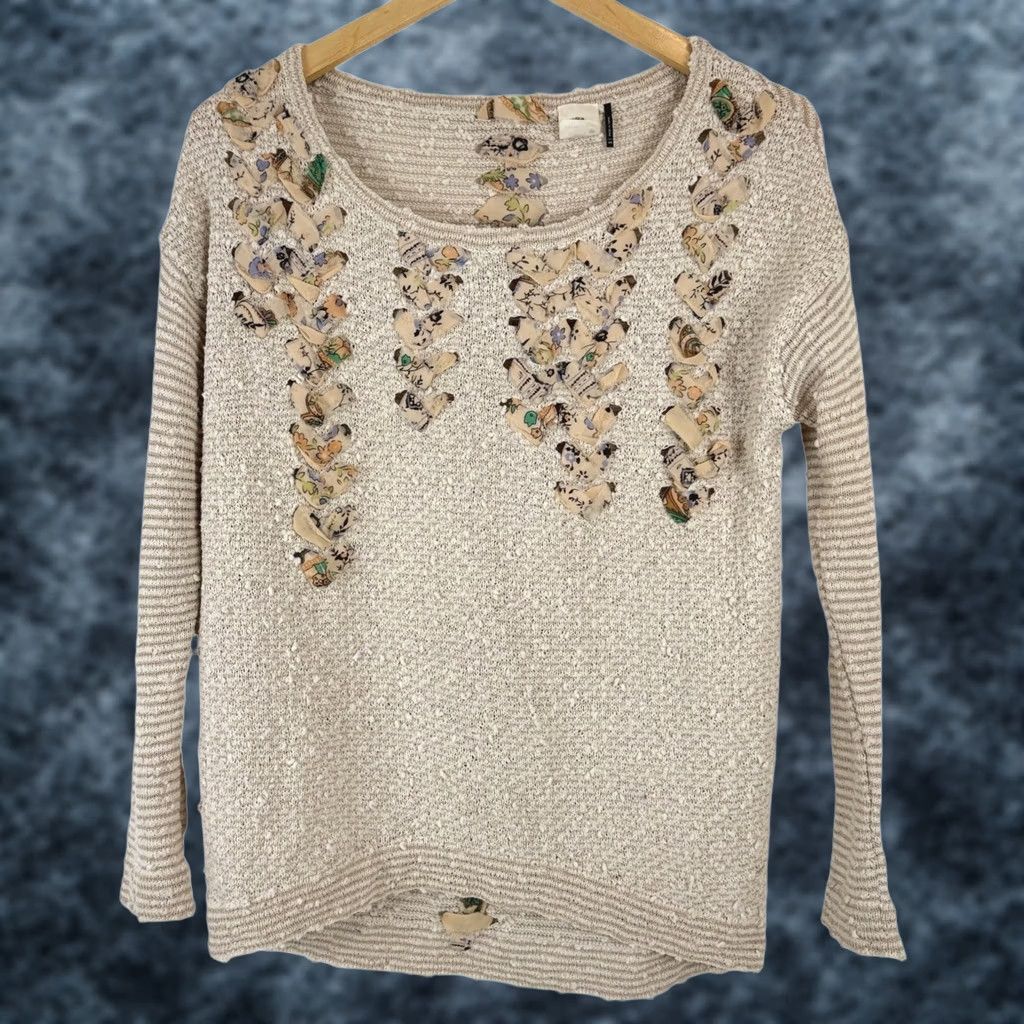 Anthropologie Anthropologie Akemi Kin Pullover Sweater XS Beige Embellishment Size XS / US 0-2 / IT 36-38 - 1 Thumbnail