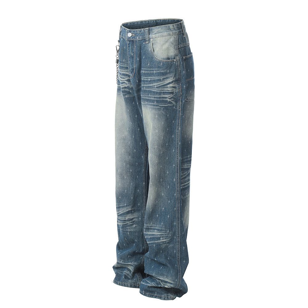 Japanese Brand × Jean Men's high street trend lightning distressed washed jeans Size US 34 / EU 50 - 2 Thumbnail