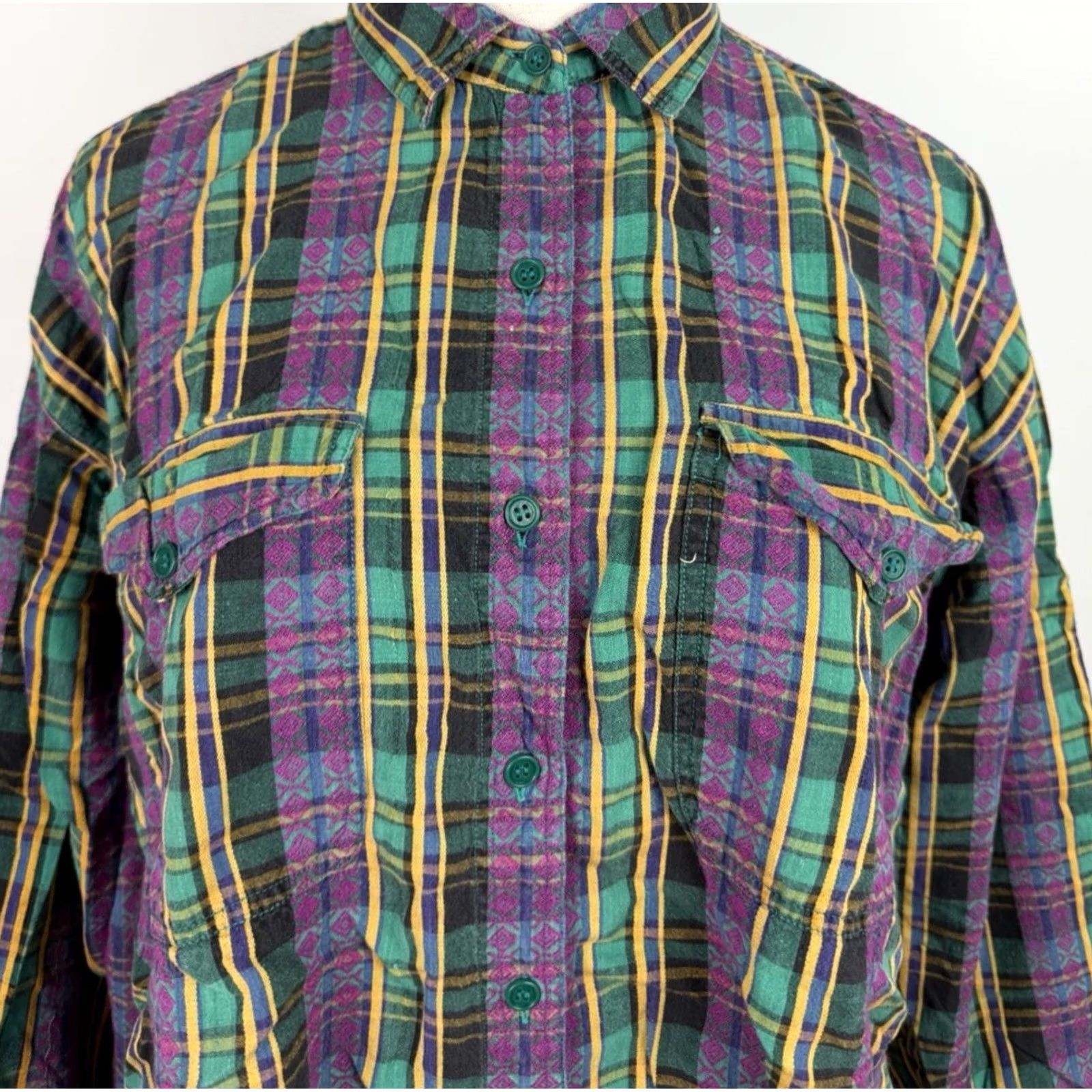 Vintage VINTAGE Tony France Plaid Button-Up Shirt Womens XL Green Cotton Bohemian 80s 90s Retro Casual Womens Size XL / US 12-14 / IT 48-50 - 2 Thumbnail