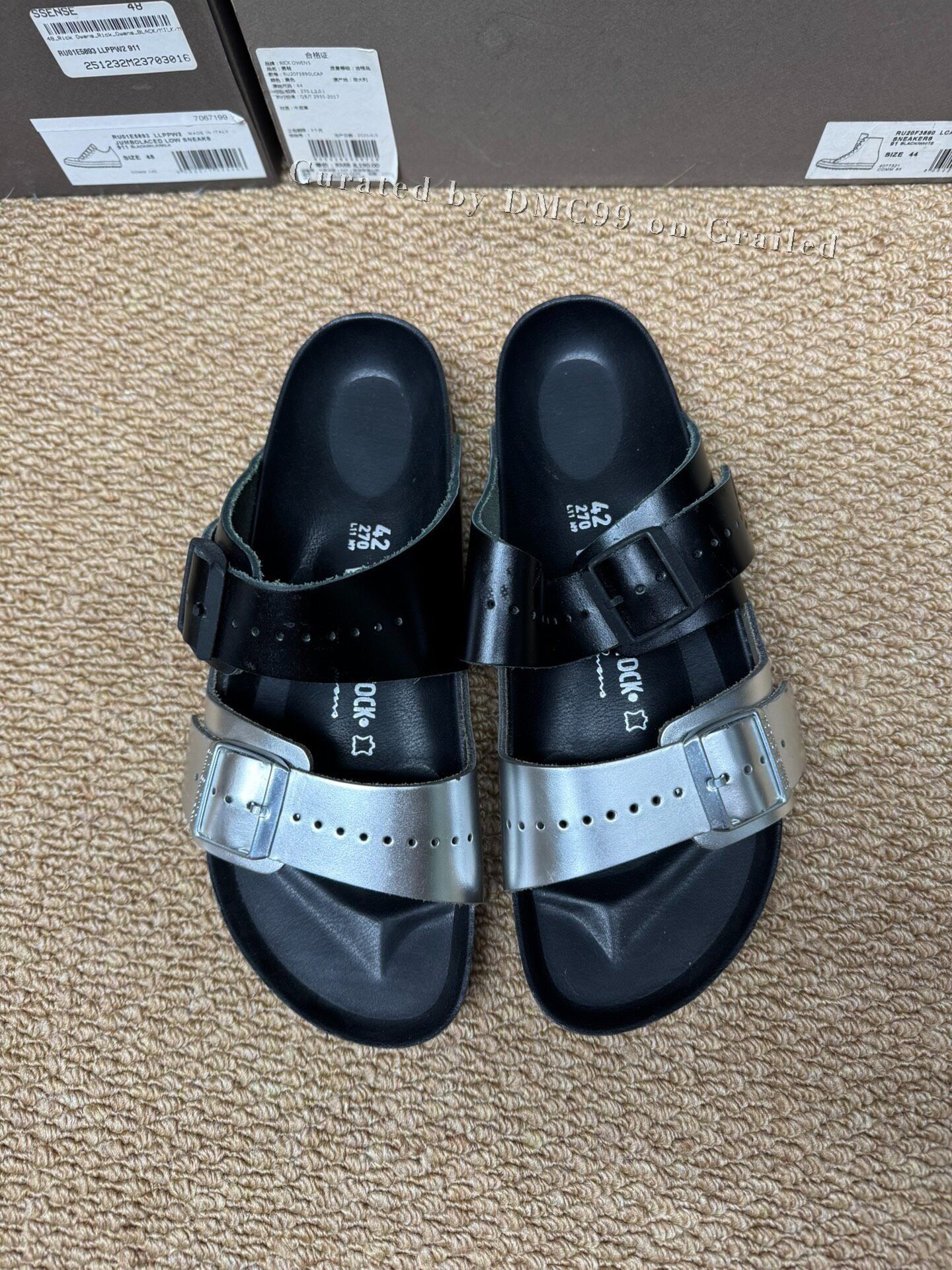 Rick Owens SZ43 Black fur Arizona Birkenstock slippers sandals