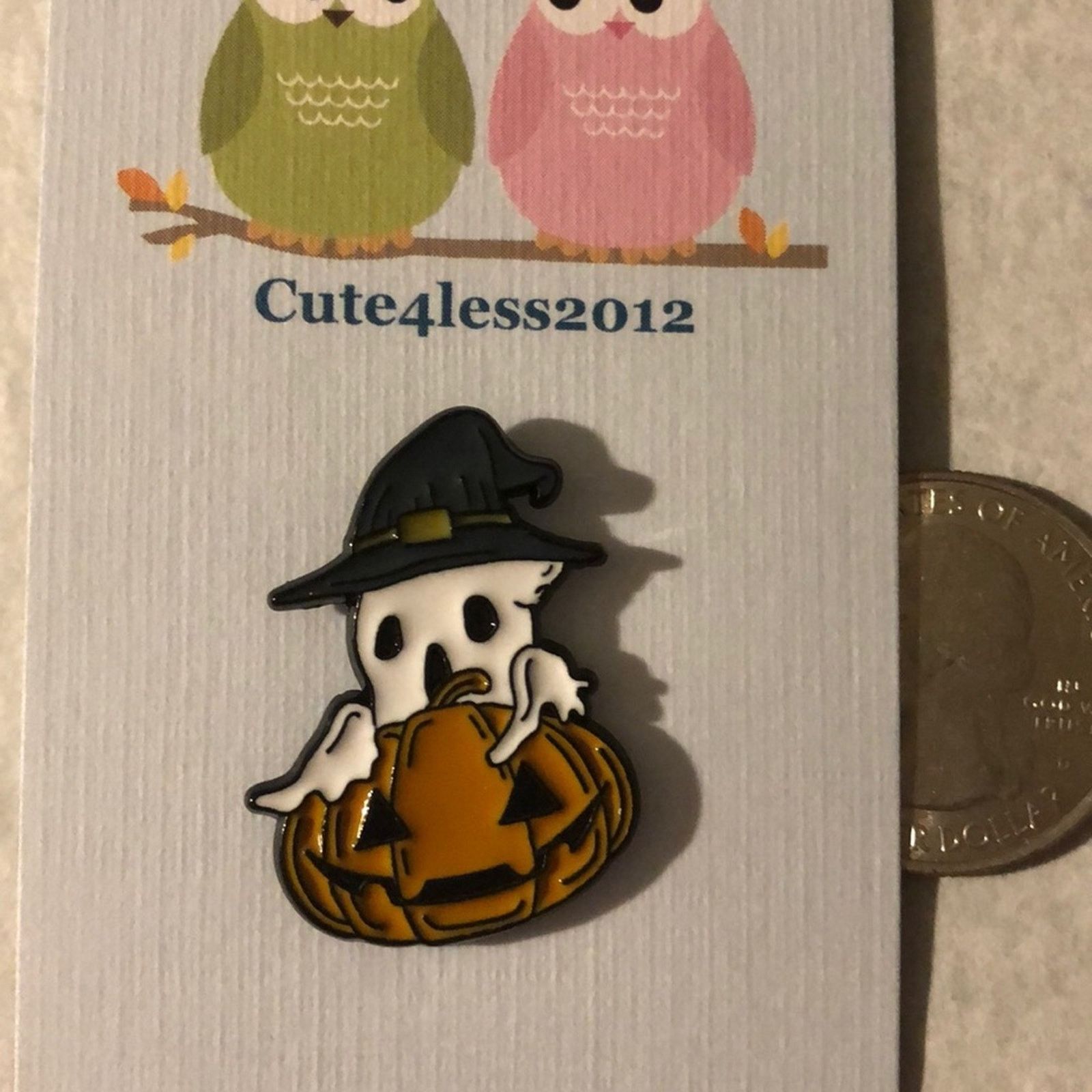 Other Pumpkin Ghost in Witch Hat Halloween Pin Brooch Size ONE SIZE - 1 Thumbnail