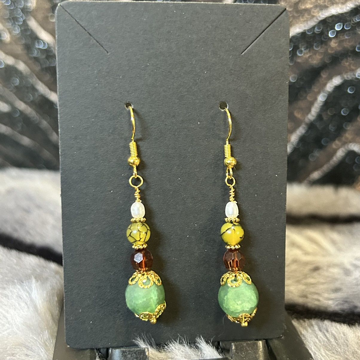 Handmade Handcrafted green crackle glass dragon vein agate earrings Size ONE SIZE - 2 Thumbnail
