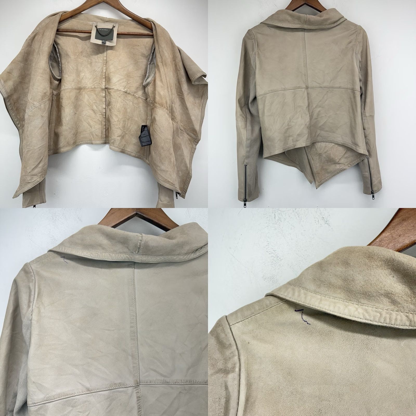 Muubaa Muubaa Jacket Women’s Size 2 Beige Leather Moto Biker Sabina Drizzle Drape Cardi Motorcycle Classic Size XS / US 0-2 / IT 36-38 - 9 Thumbnail