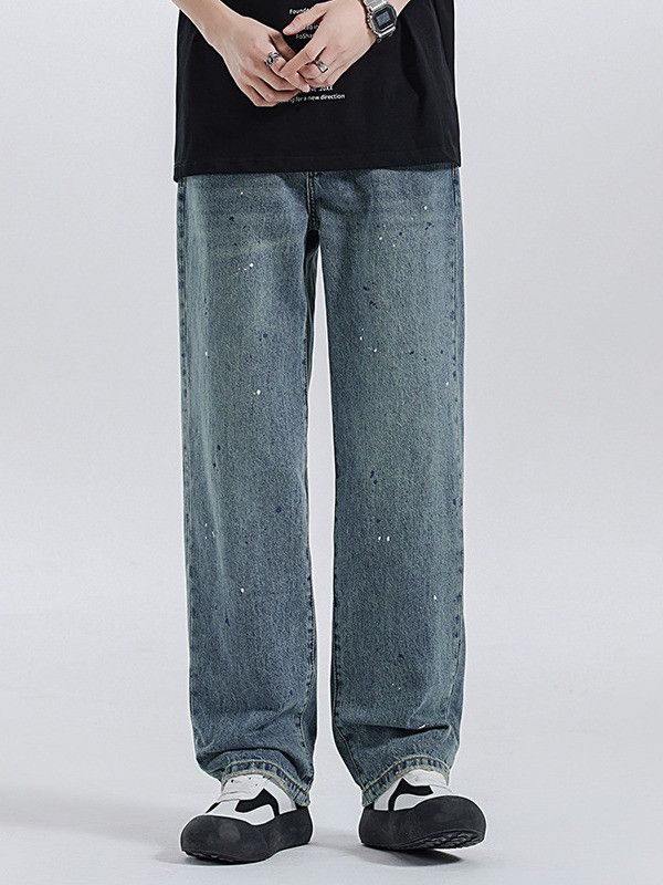 Japanese Brand Men's retro washed splatter-painted straight loose jeans Size US 32 / EU 48 - 1 Thumbnail