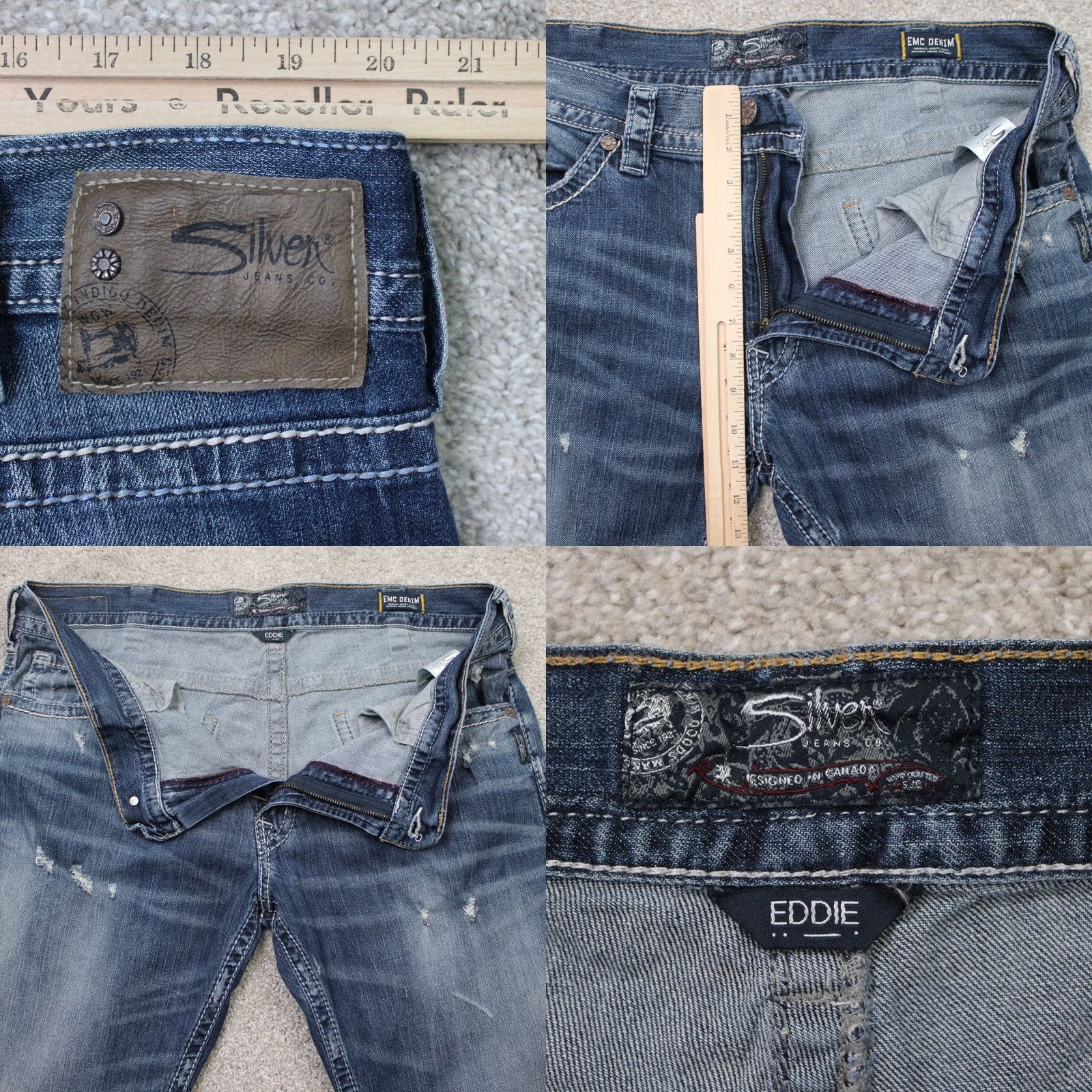 Silver Jeans Co. Silver Jeans Eddie Mens 40x30 Blue Distressed Relaxed Stretch Denim Jeans Size 40 Mens Size US 40 / EU 56 - 8 Thumbnail
