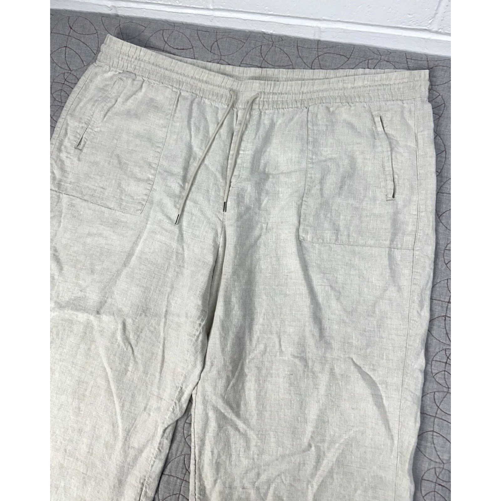 Athleta ATHLETA Retreat Linen High Rise Wide Leg Pants Elastic Waist Beige Womens 3X Size 40" / US 18 - 3 Thumbnail
