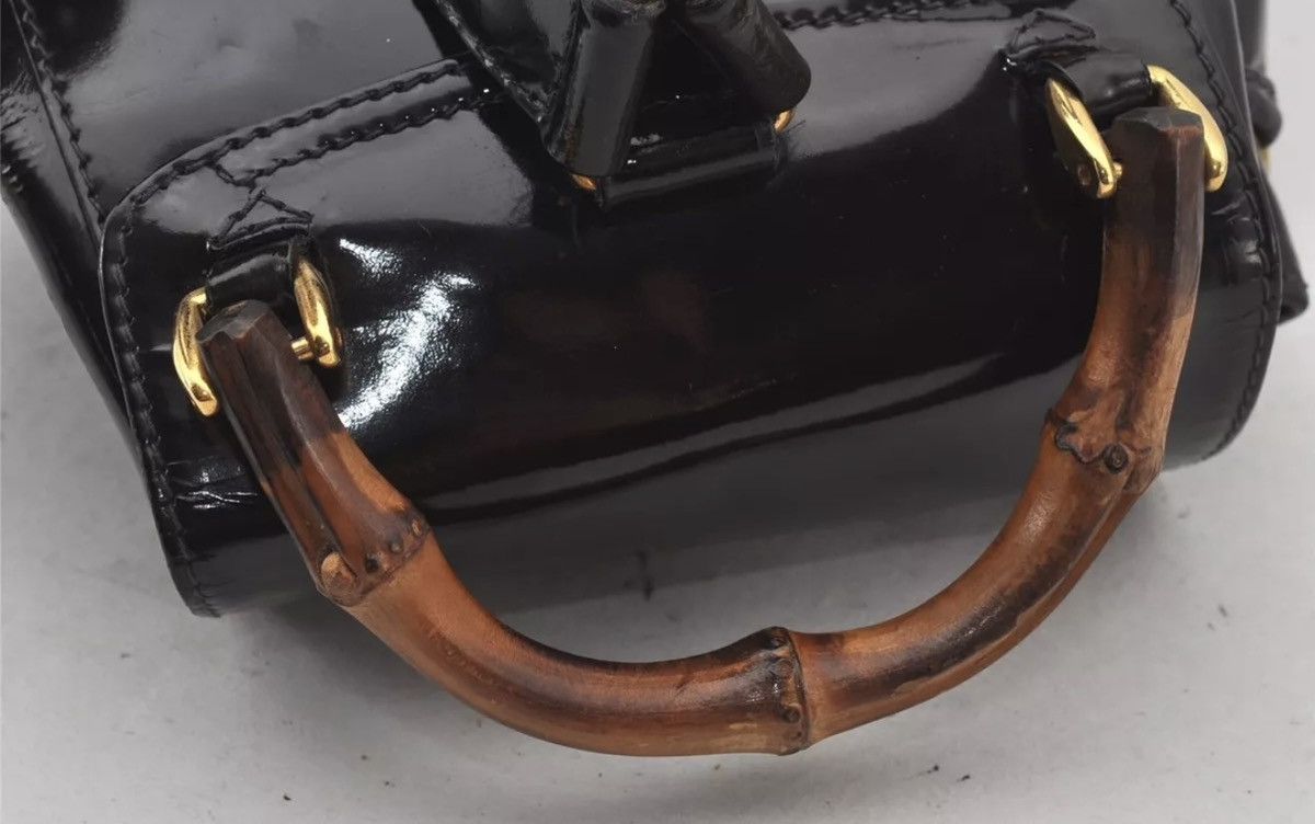 Gucci GUCCI Vintage Bamboo Drawstring Backpack Enamel Brown Size ONE SIZE - 6 Thumbnail