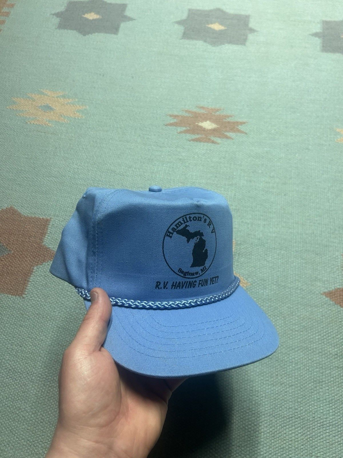 Vintage Vtg SnapBack hat Hamilton’s RV Saginaw Michigan light blue Size ONE SIZE - 1 Thumbnail