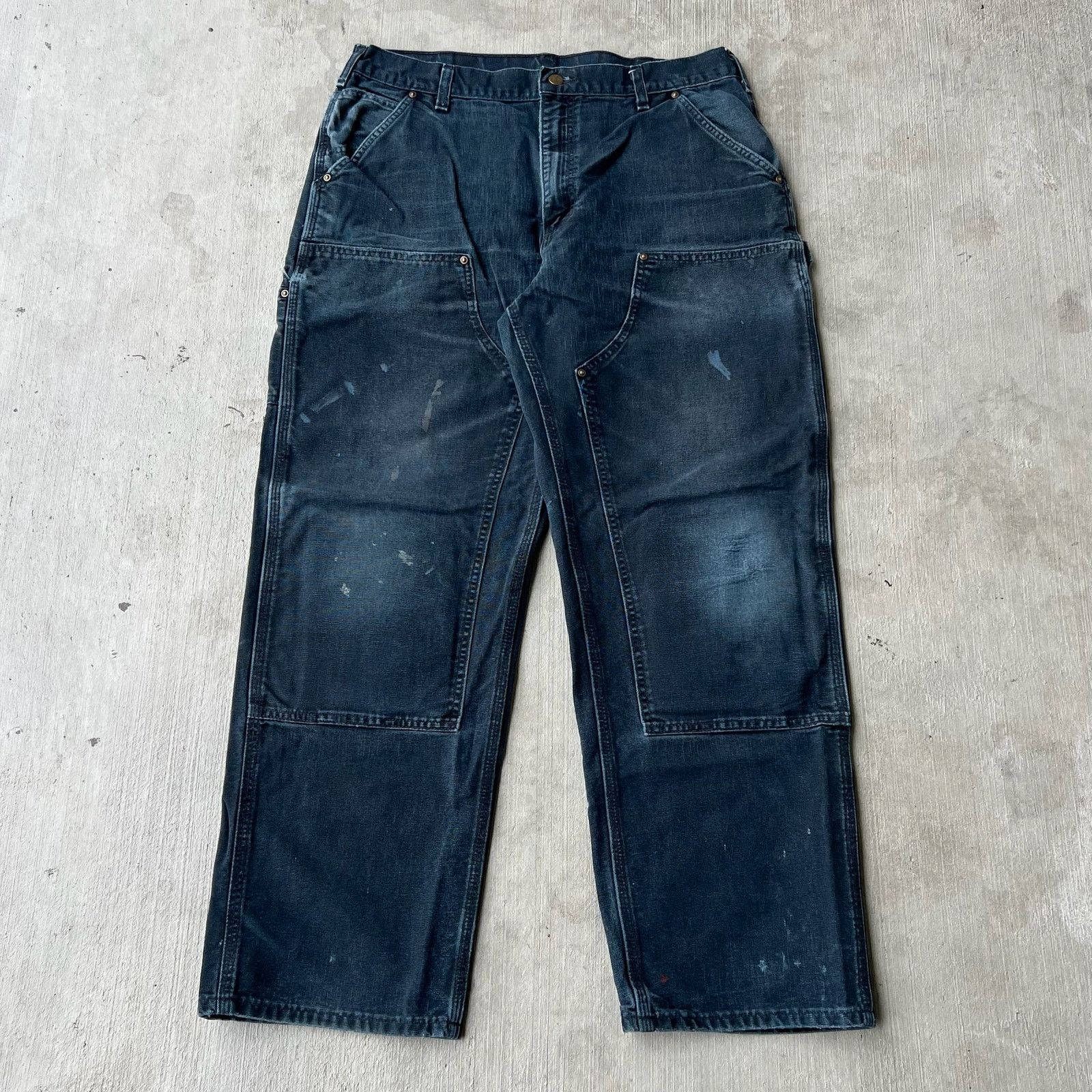 Carhartt × Vintage Carhartt faded black double knee work wear carpenter pants Size US 35 - 1 Thumbnail