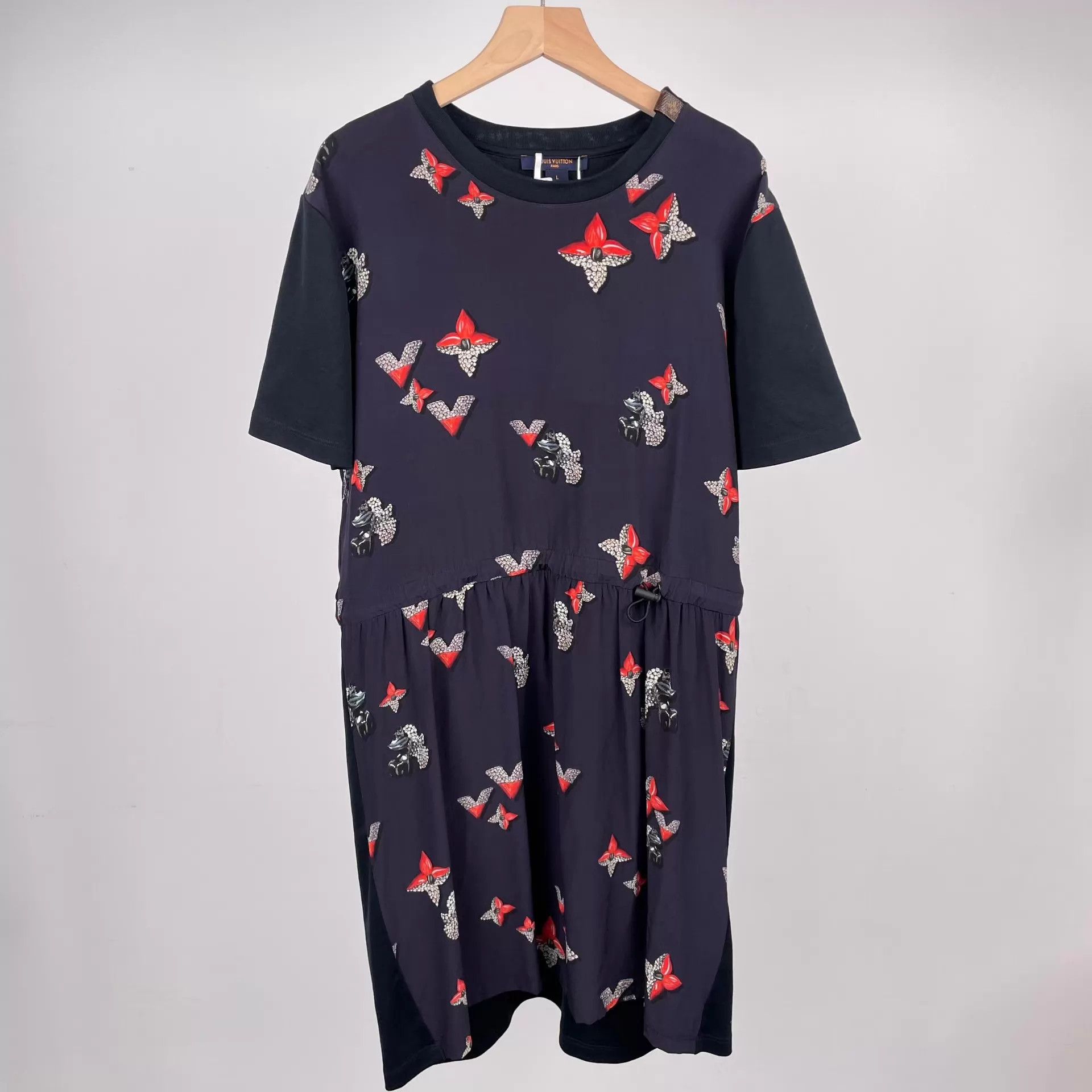 Louis Vuitton LV full print floral short-sleeve dress women's Size L / US 10 / IT 46 - 1 Thumbnail