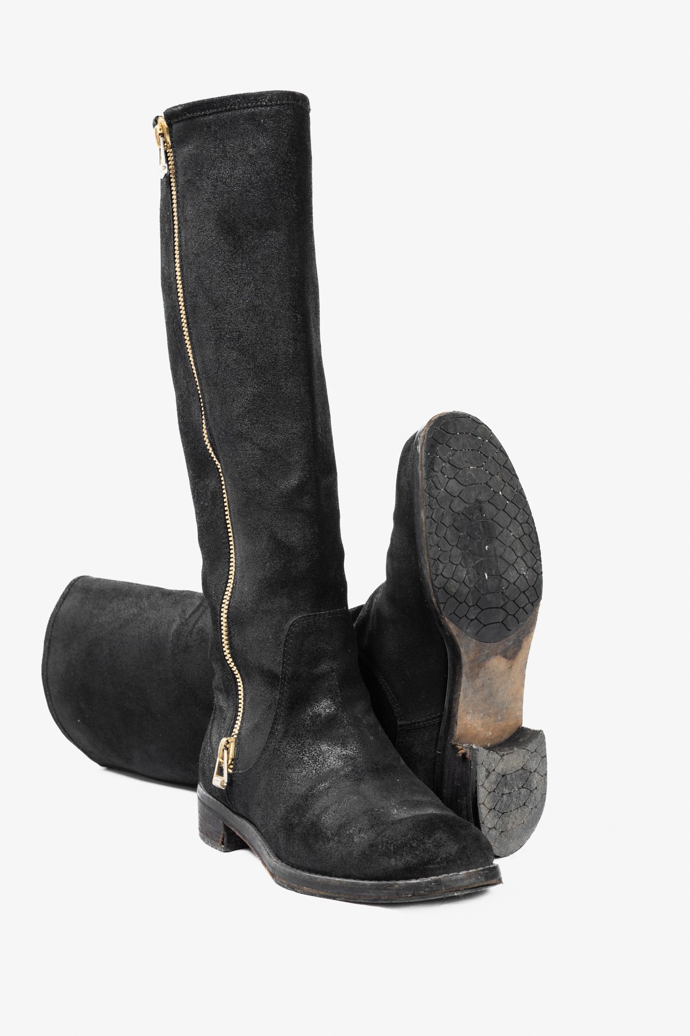 Jimmy Choo Jimmy Choo Doreen Black Rugged Suede Knee-High Boots Size US 7 / IT 37 - 4 Thumbnail